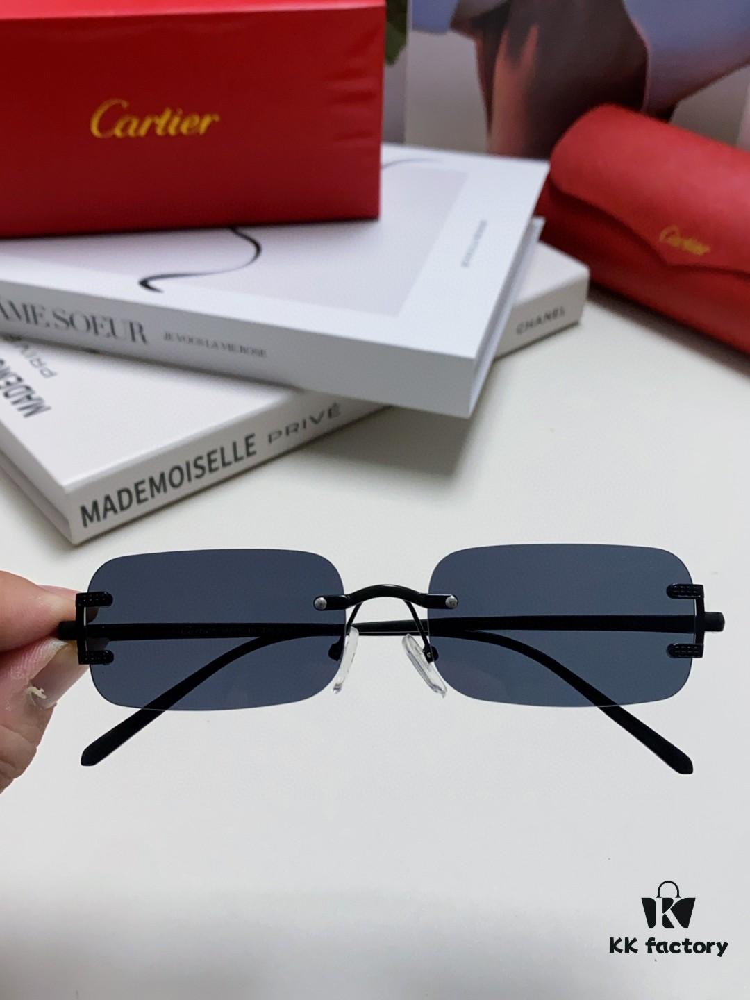 Cartier 2024 New Arrival Square Frameless Cut-Out Sunglasses for Women, Slimming and Stylish, European-American Fashion INS-Style Streetwear Chic, Trendy Oversized Sunglasses