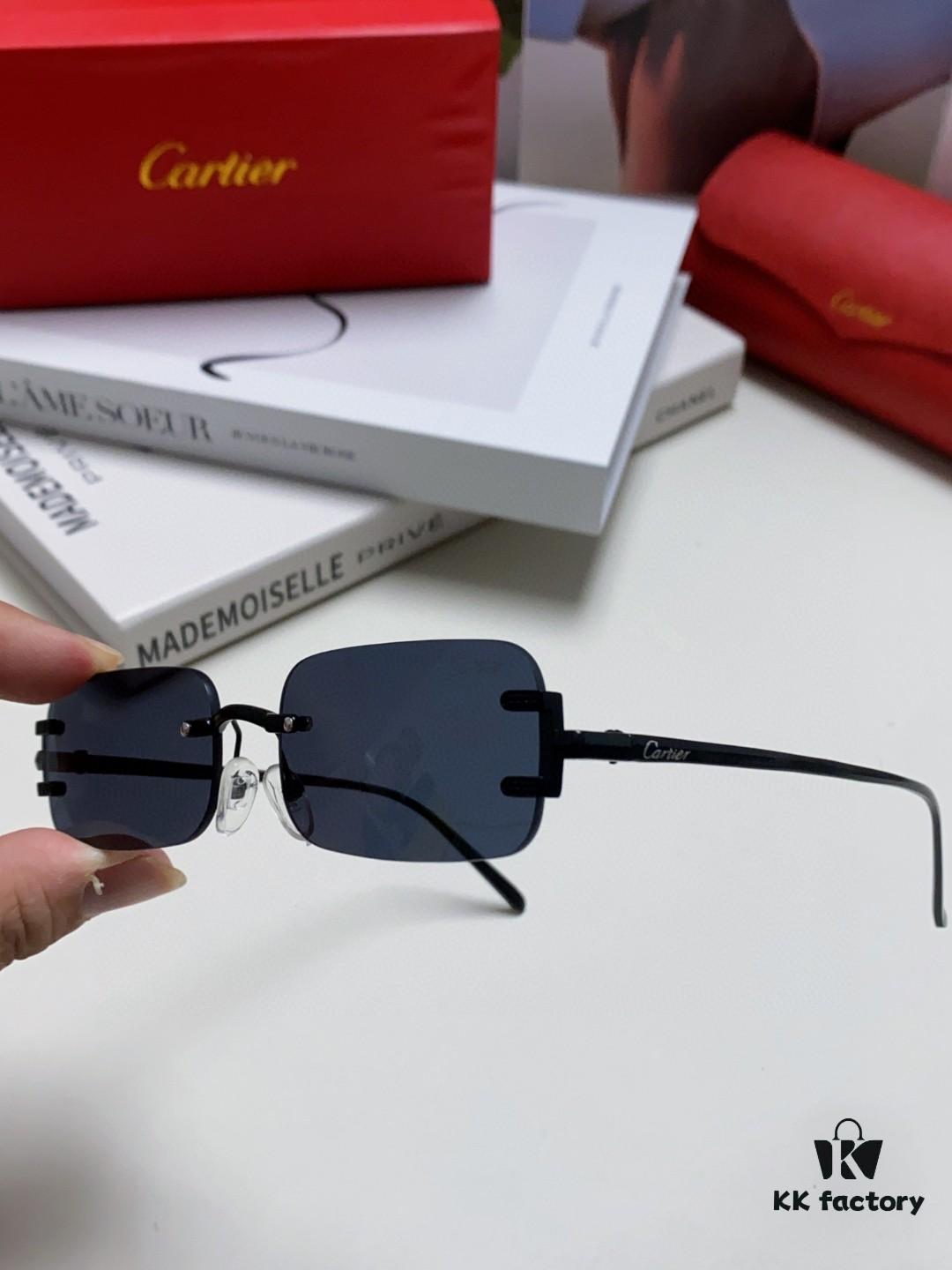 Cartier 2024 New Arrival Square Frameless Cut-Out Sunglasses for Women, Slimming and Stylish, European-American Fashion INS-Style Streetwear Chic, Trendy Oversized Sunglasses