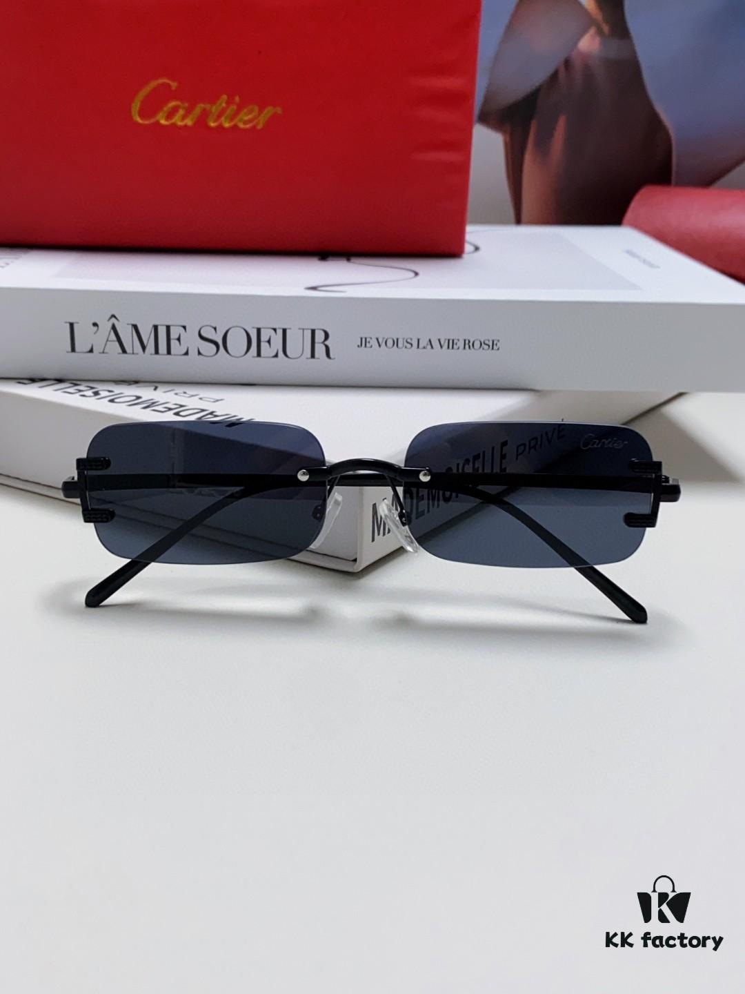 Cartier 2024 New Arrival Square Frameless Cut-Out Sunglasses for Women, Slimming and Stylish, European-American Fashion INS-Style Streetwear Chic, Trendy Oversized Sunglasses