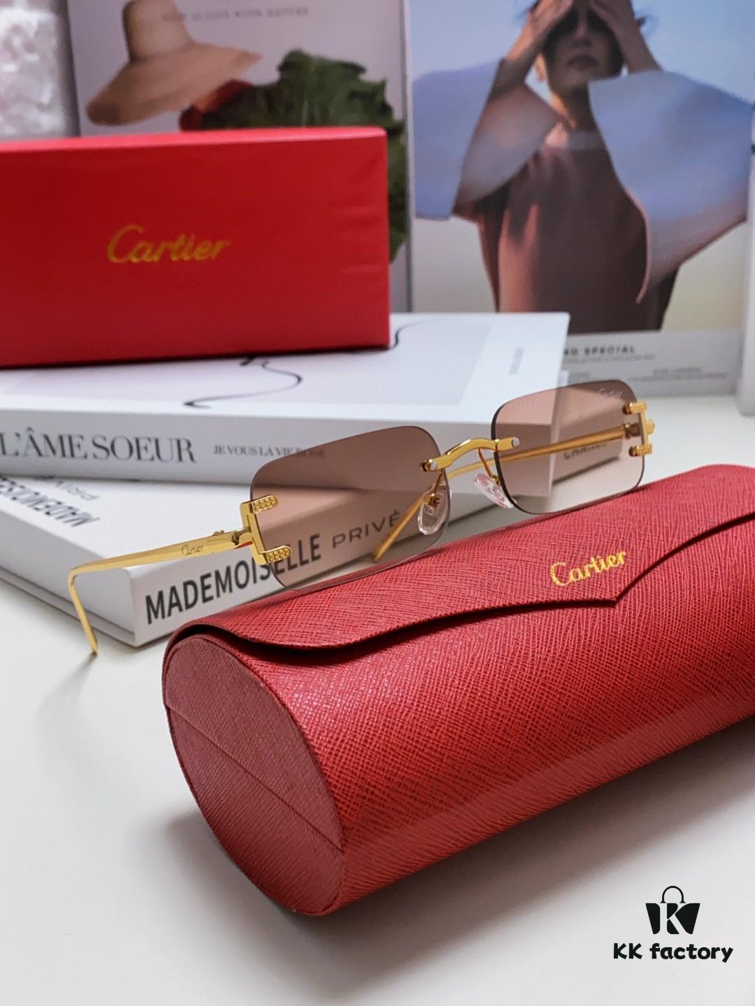 Cartier 2024 New Square Frameless Cut-Out Sunglasses for Women, Slimming, Fashionable European-American Style, Instagram-Worthy Street Snap Cool Sunglasses, Stylish Small Eyewear