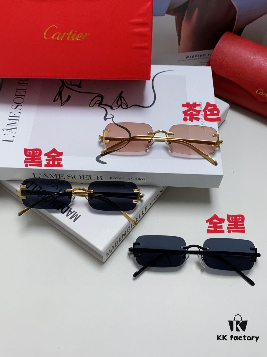 Cartier 2024 New Square Frameless Cut-Out Sunglasses for Women, Slimming, Fashionable European-American Style, Instagram-Worthy Street Snap Cool Sunglasses, Stylish Small Eyewear
