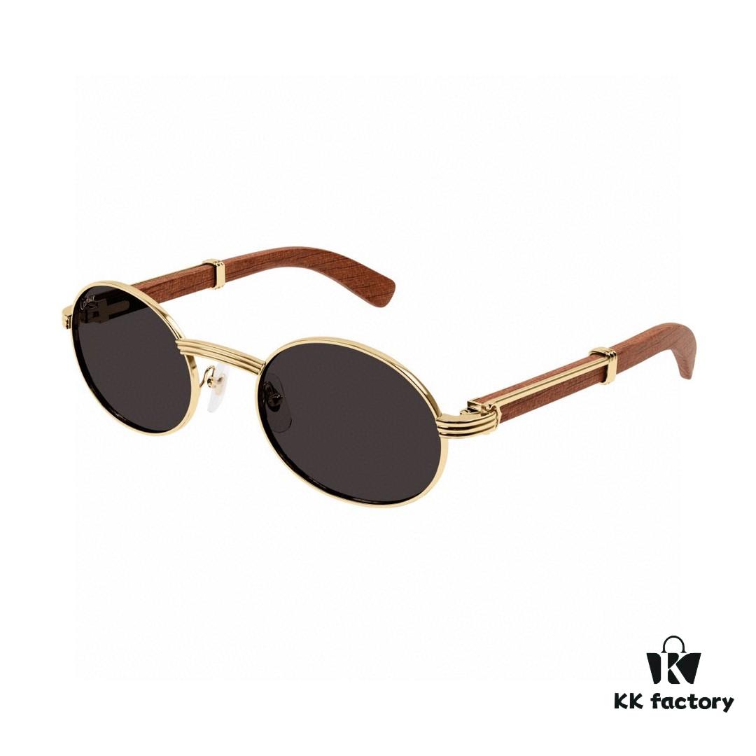 Cartier 2024 New Retro Wood-Grain Pattern Round Frame Sunglasses, Stylish UV-Protective Unisex Sun Glasses CT0464S