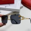 Cartier Unisex Double-Bar Cutout Rimless Sunglasses with Leopard Head Ornament, Vintage Bold and Elegant Style