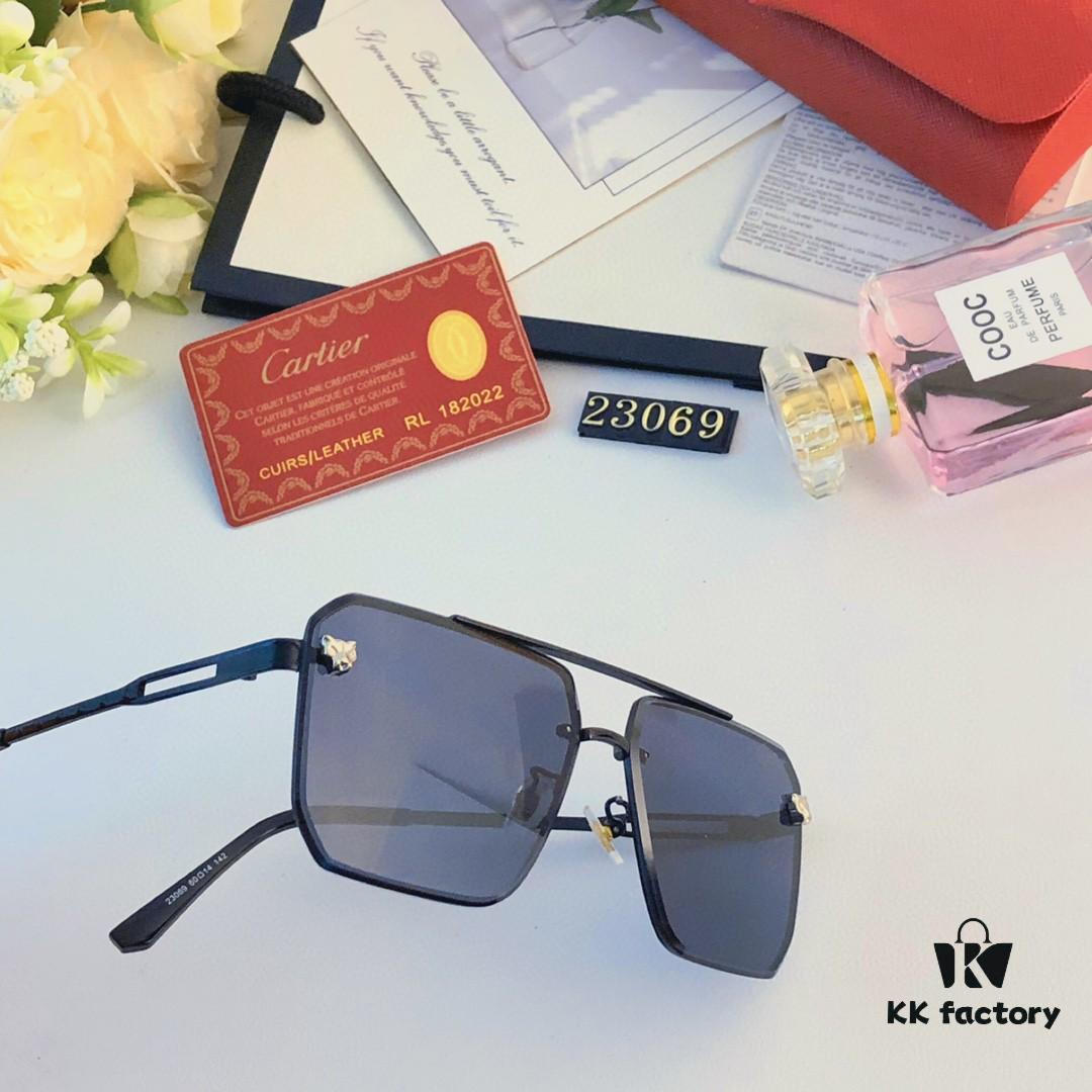 Cartier New Men's Fashion One-Piece Sunglasses with Unique Leopard Head Decorated Metal Frame, Outdoor Cycling Sun Protection Glasses