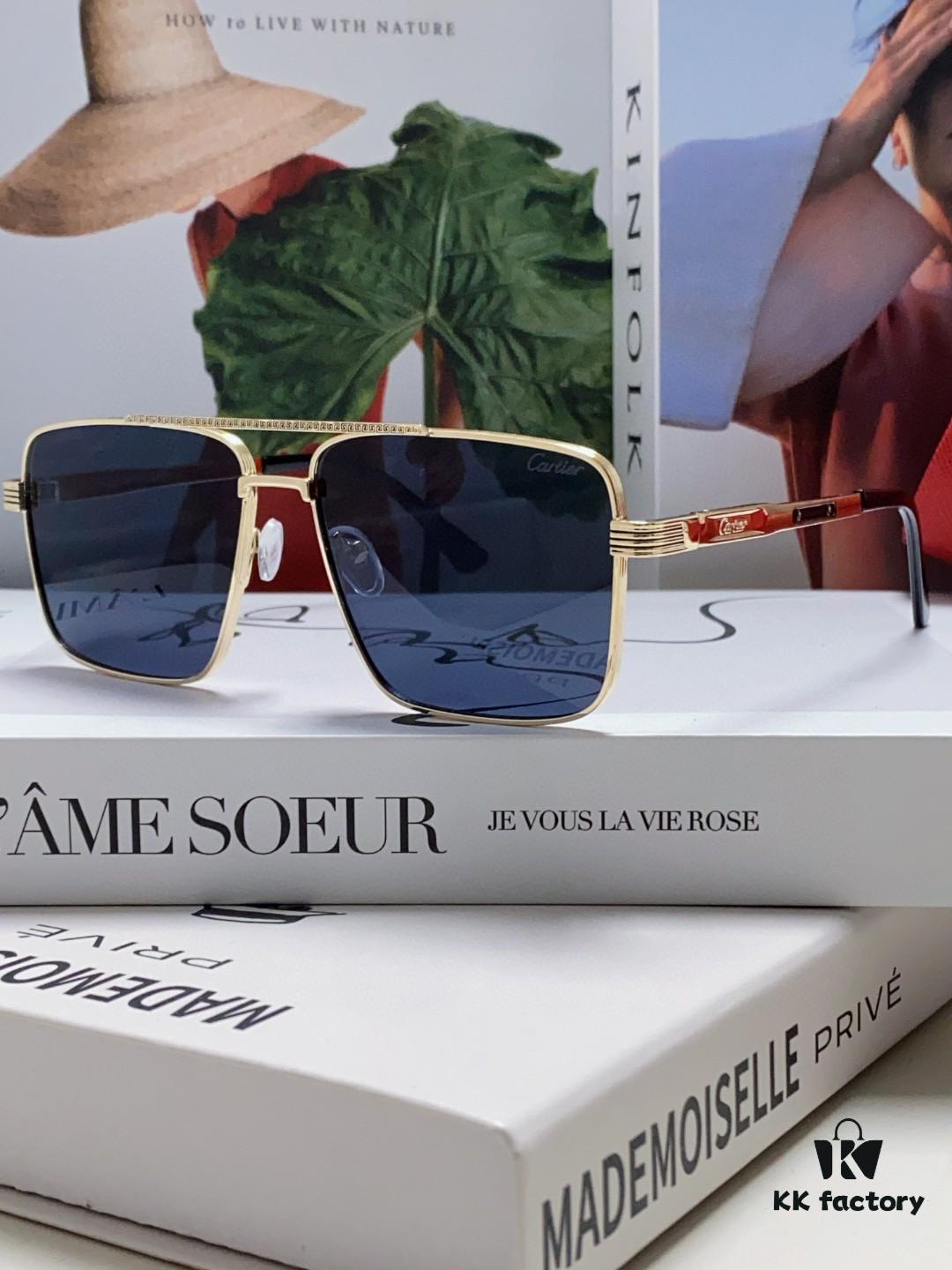 Cartier 2024 New Arrival Metal Square-Frame Sunglasses, Fashionable Unisex UV-Protective Oversized Sun Glasses for Men and Women