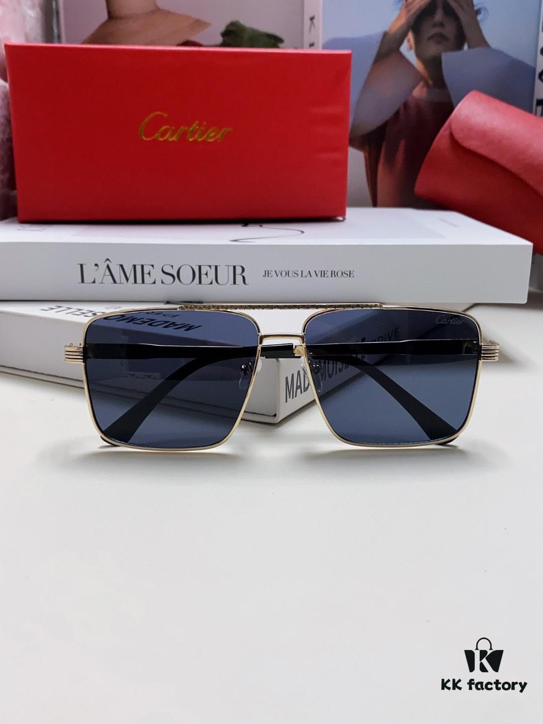 Cartier 2024 New Arrival Metal Square-Frame Sunglasses, Fashionable Unisex UV-Protective Oversized Sun Glasses for Men and Women