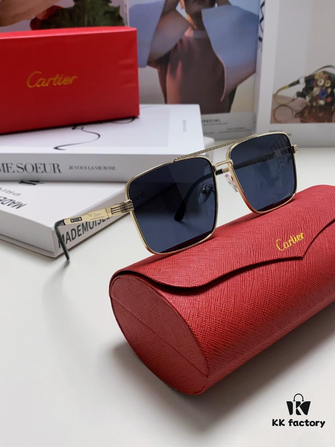 Cartier 2024 New Arrival Metal Square-Frame Sunglasses, Fashionable Unisex UV-Protective Oversized Sun Glasses for Men and Women