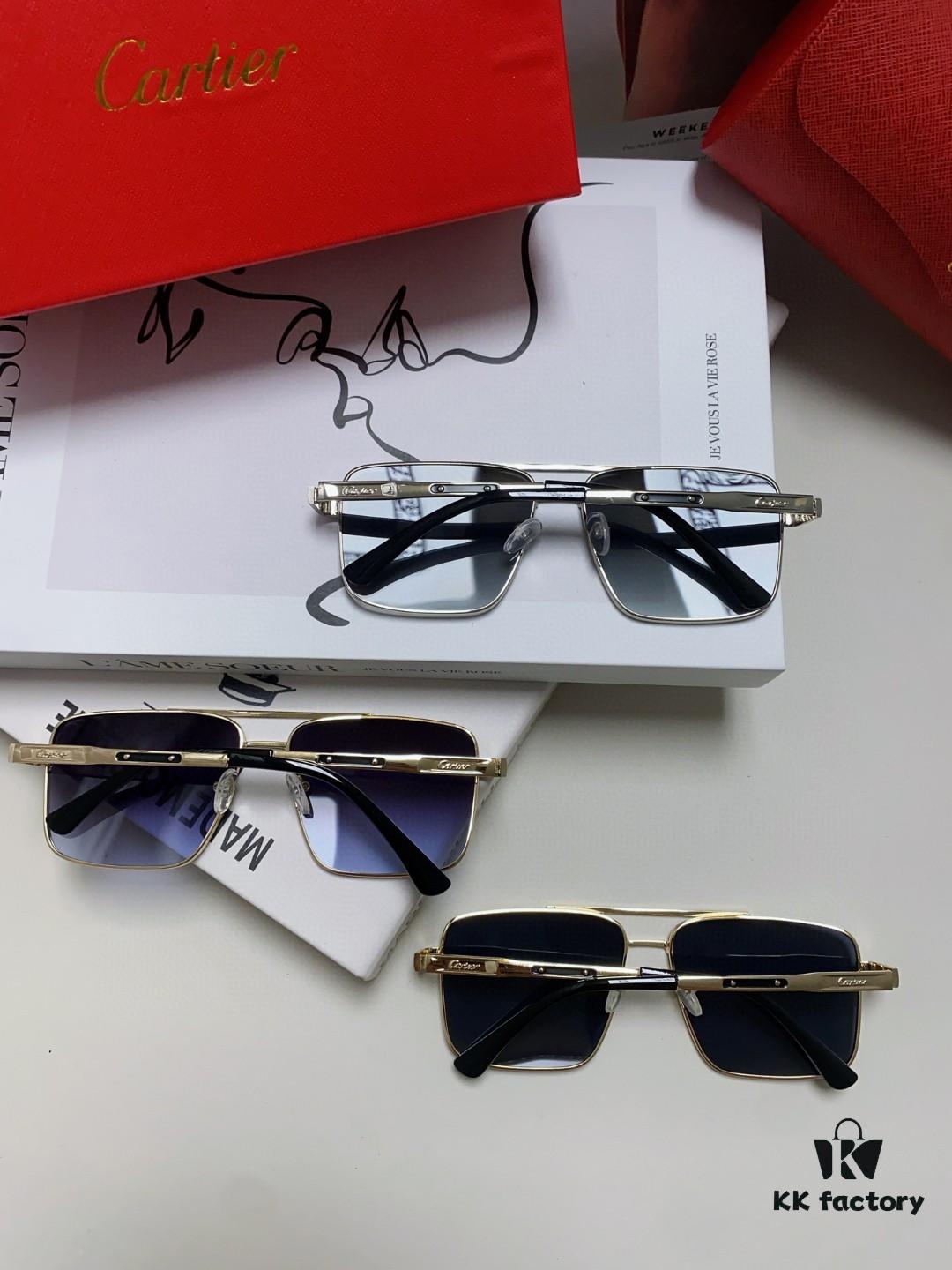 Cartier 2024 New Arrival Metal Square-Frame Sunglasses, Fashionable Unisex UV-Protective Oversized Sun Glasses for Men and Women