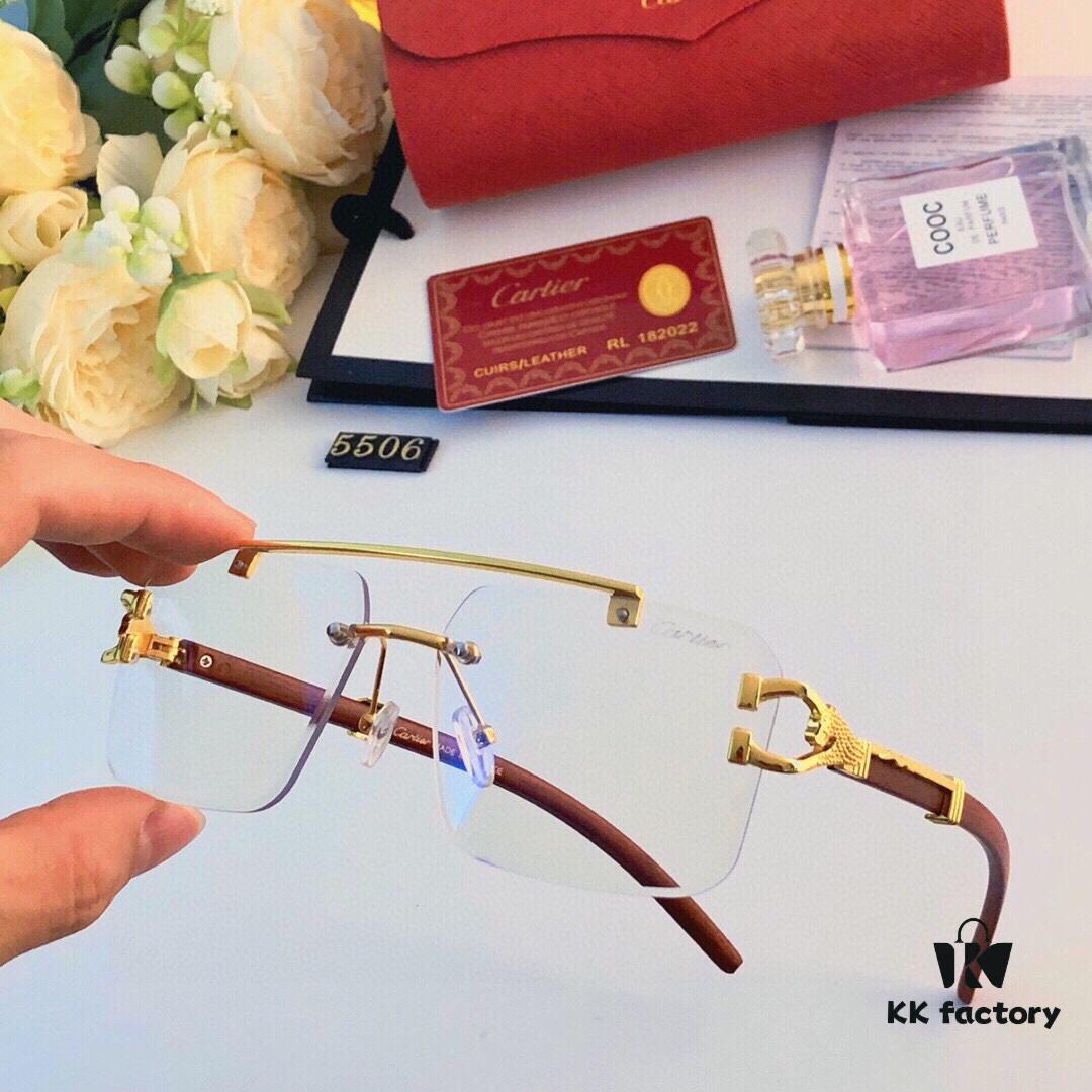 Cartier 2024 New Arrival Frameless Wooden Grain Leopard Print Aviator Sunglasses with Double Bridge and Cut-out Design, Stylish and Unique for Street Photography, Decorative and UV-Protective