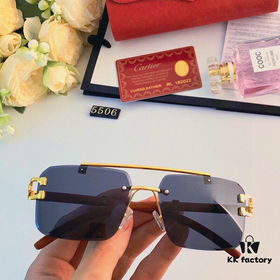 Cartier 2024 New Arrival Frameless Wooden Grain Leopard Print Aviator Sunglasses with Double Bridge and Cut-out Design, Stylish and Unique for Street Photography, Decorative and UV-Protective