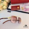 Cartier 2024 New Arrival Frameless Wooden Grain Leopard Print Aviator Sunglasses with Double Bridge and Cut-out Design, Stylish and Unique for Street Photography, Decorative and UV-Protective