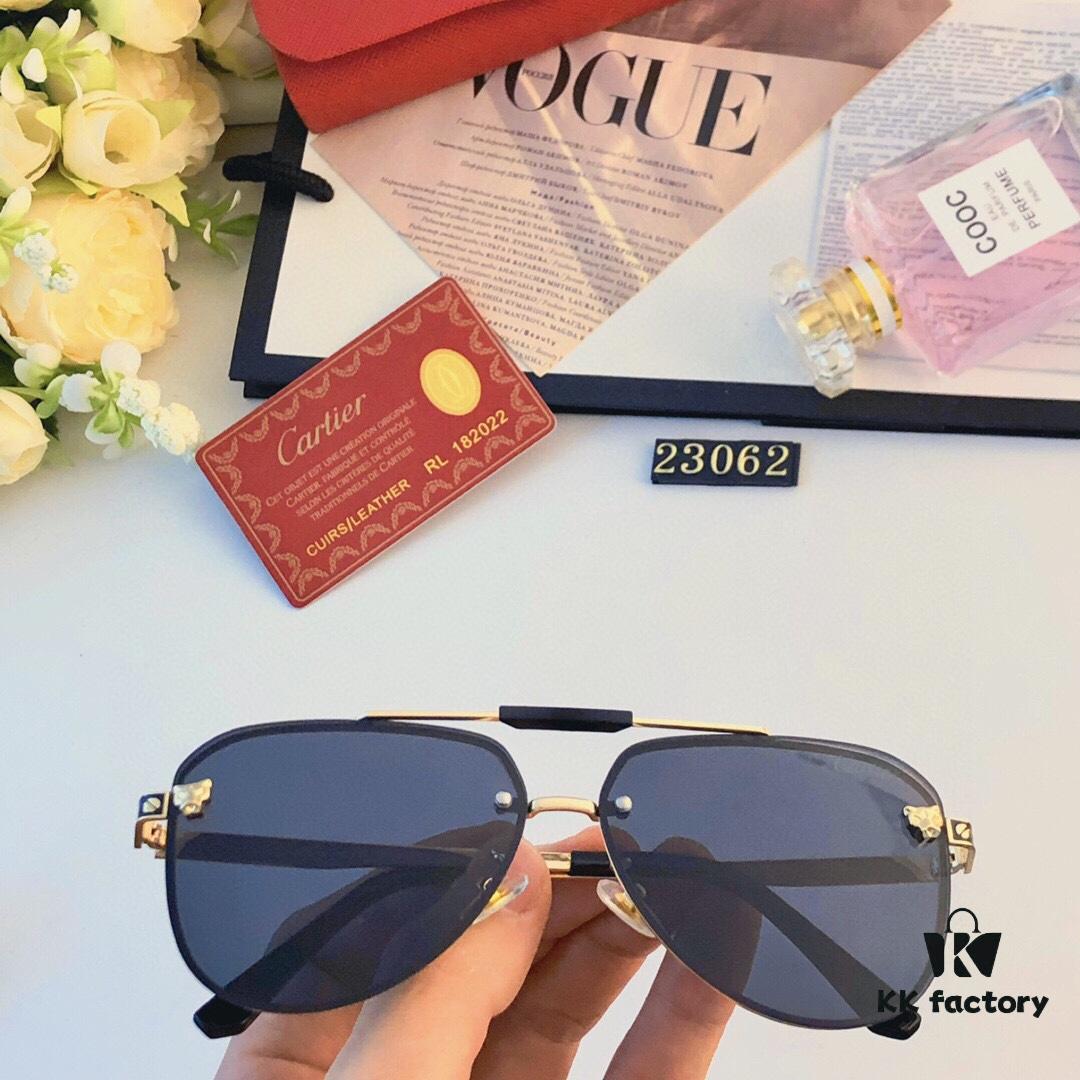 Cartier Fashionable European and American Double-Bridge Sunglasses for Men, UV Protection Sunshade Glasses for Outdoor Use, Unisex Business Aviator Sunglasses