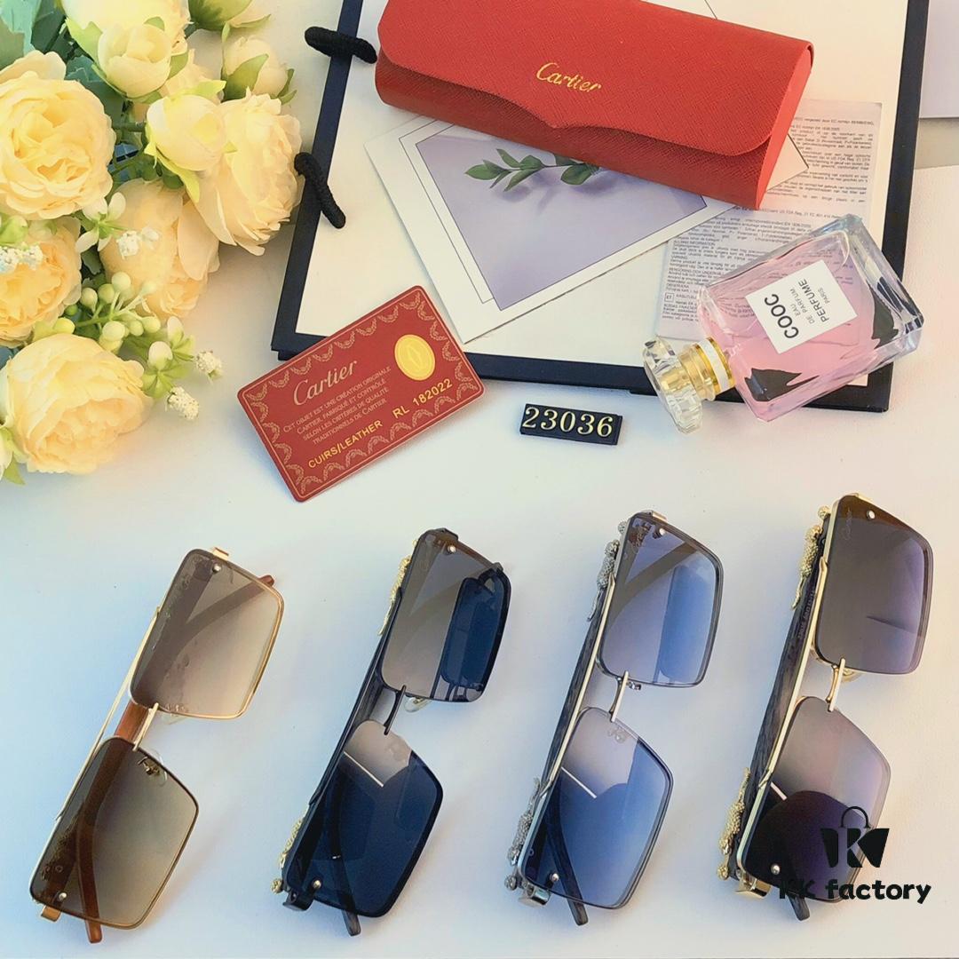 Cartier Retro Metal Double-Bridge Men's Sunglasses for Driving Square Frame Sun Glasses