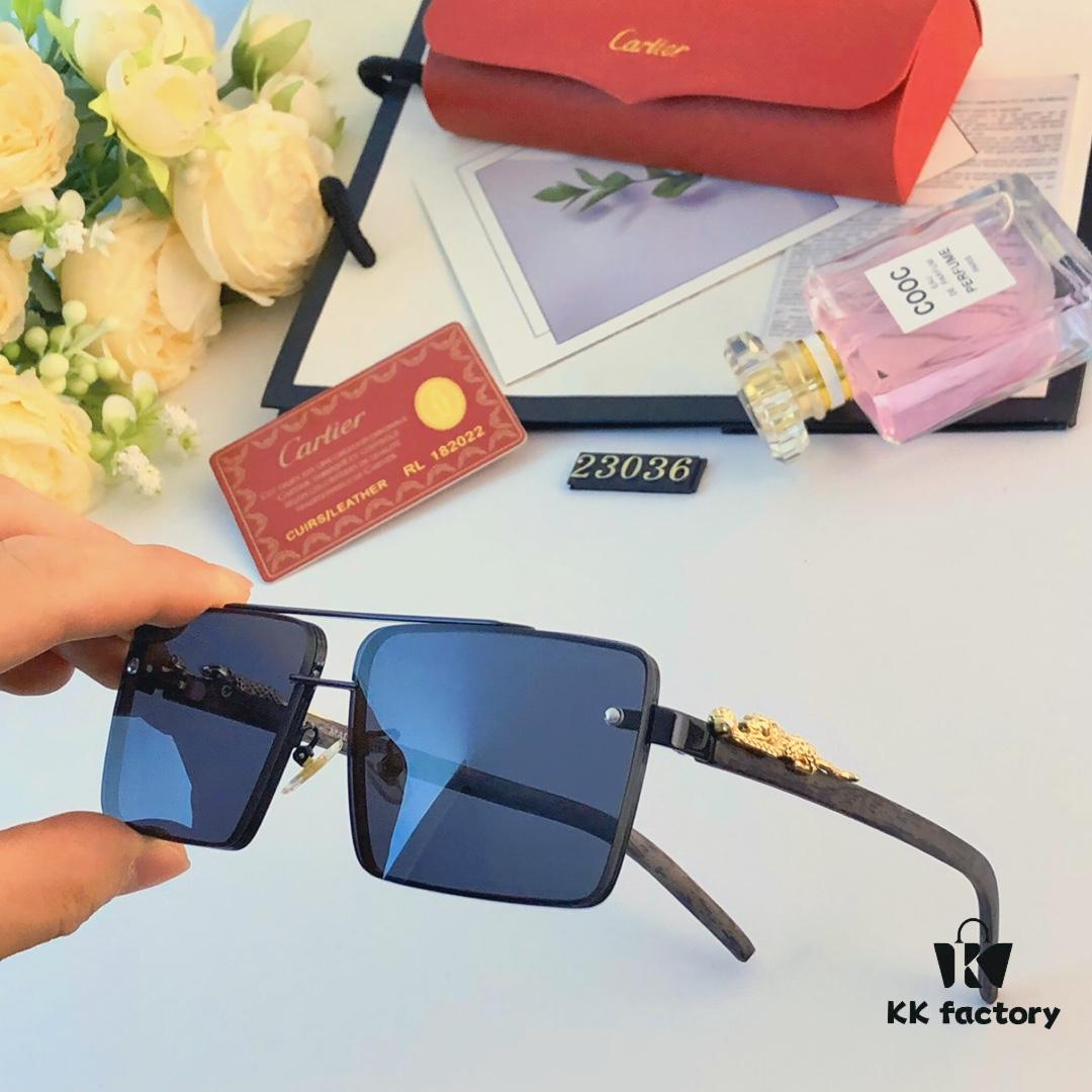 Cartier Retro Metal Double-Bridge Men's Sunglasses for Driving Square Frame Sun Glasses