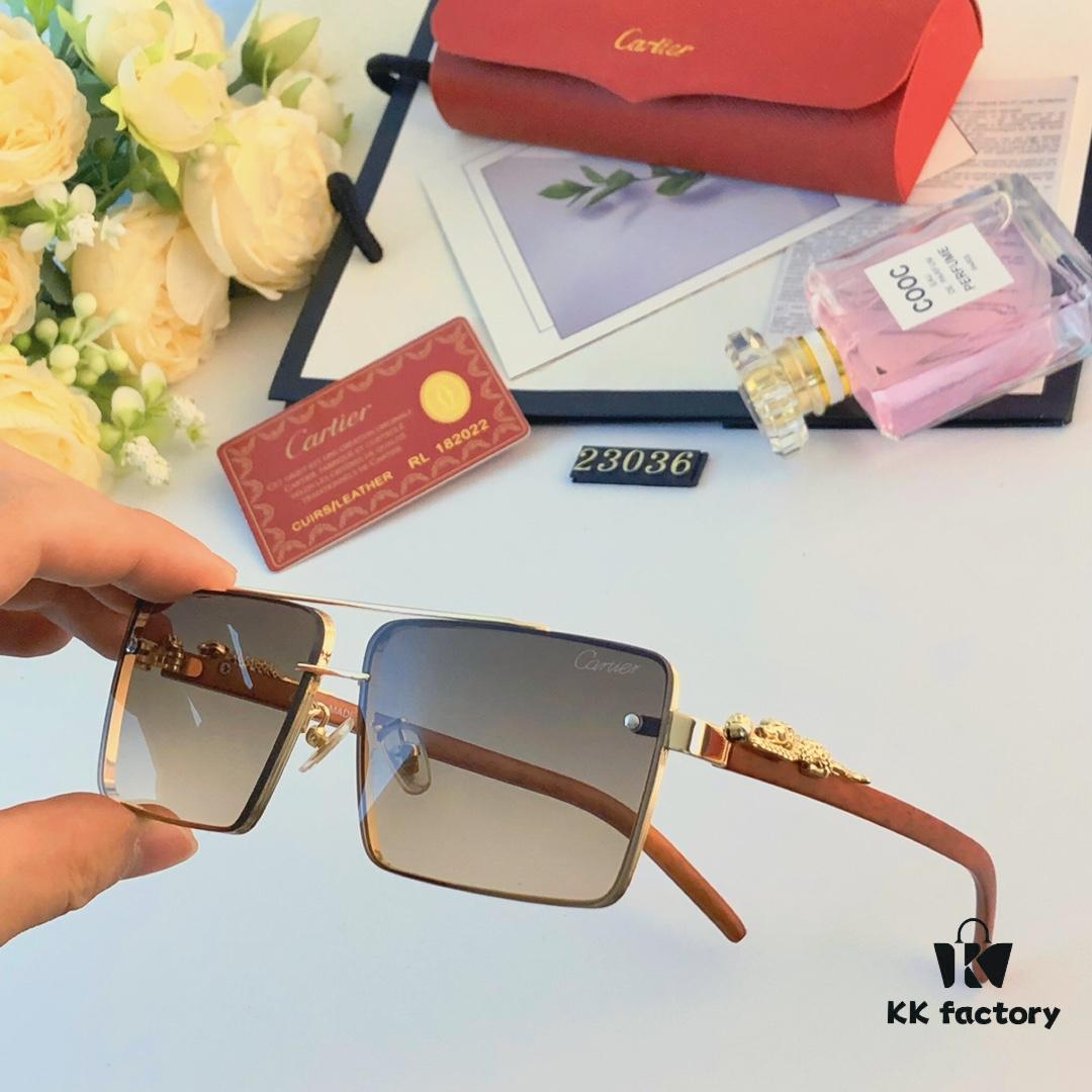 Cartier Retro Metal Double-Bridge Men's Sunglasses for Driving Square Frame Sun Glasses