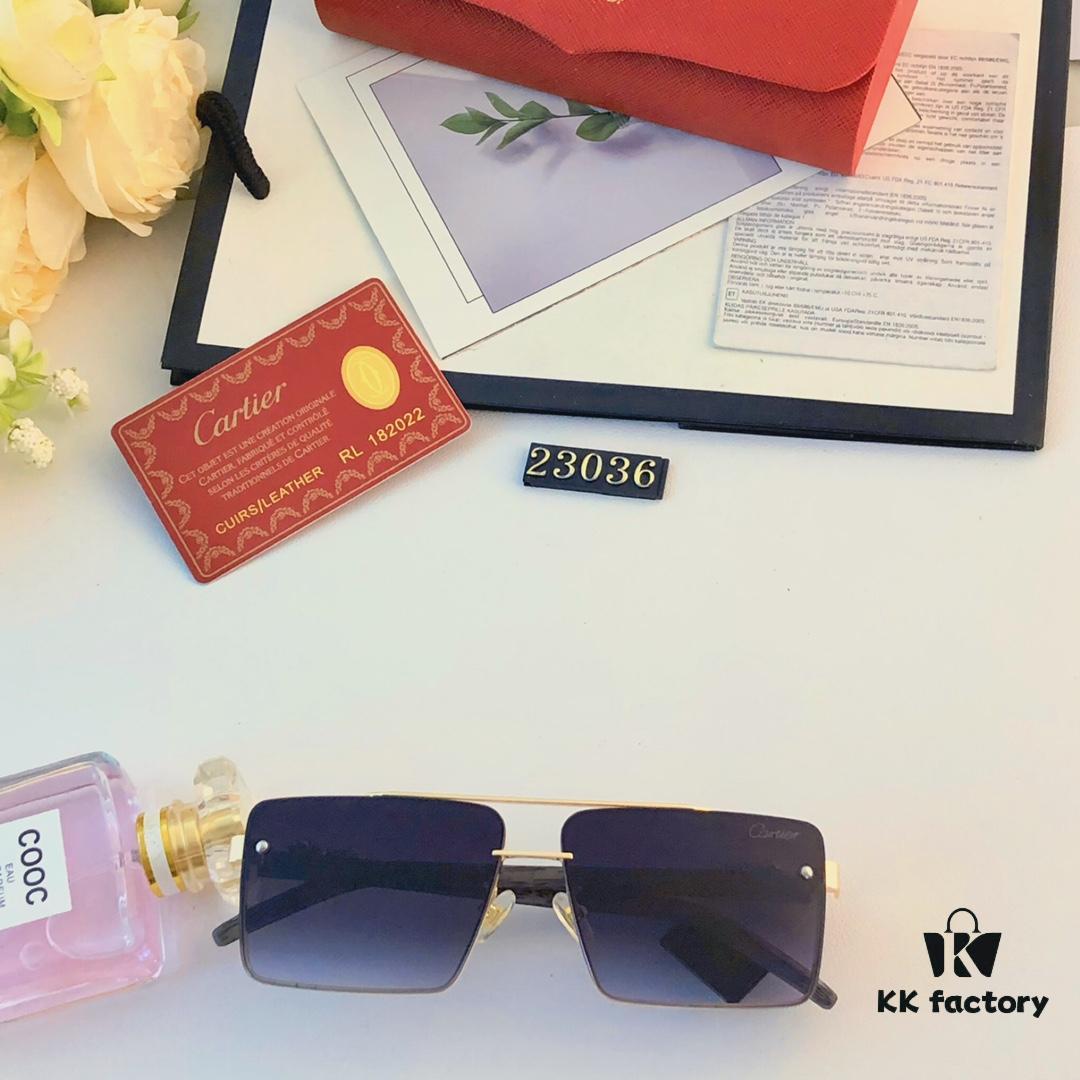 Cartier Retro Metal Double-Bridge Men's Sunglasses for Driving Square Frame Sun Glasses