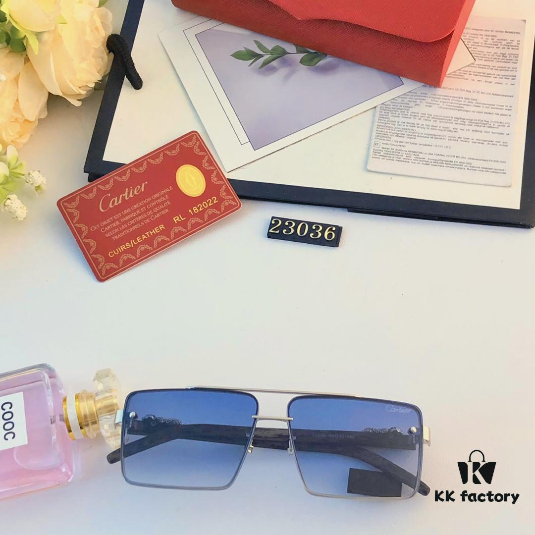 Cartier Retro Metal Double-Bridge Men's Sunglasses for Driving Square Frame Sun Glasses