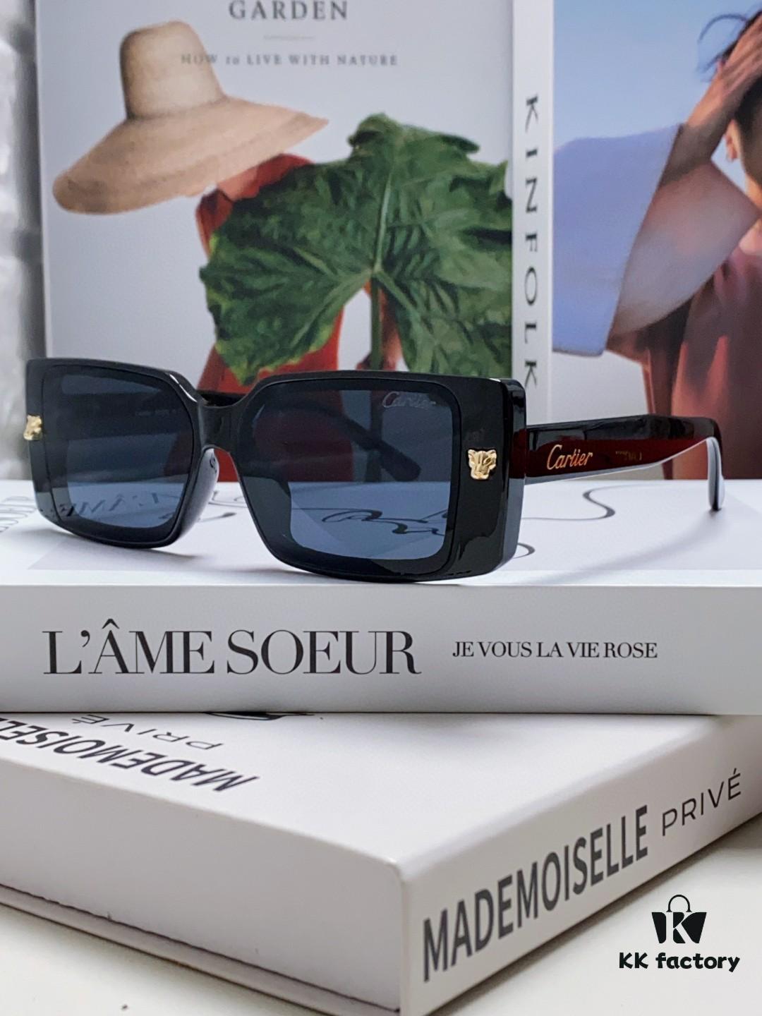 Cartier Unisex Sunglasses, Timeless Leopard Logo Design, Stylish and Minimalist Frame, Universal Fit for All Face Shapes