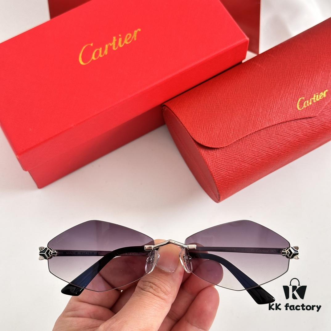 Authentic Version Arrived, Original Zeiss Dual-Tone Lenses, Cartier CT0433S, Size 55-22-140, Almond-Shaped Frame, Polished Gold Finish, Cheetah Sunglasses