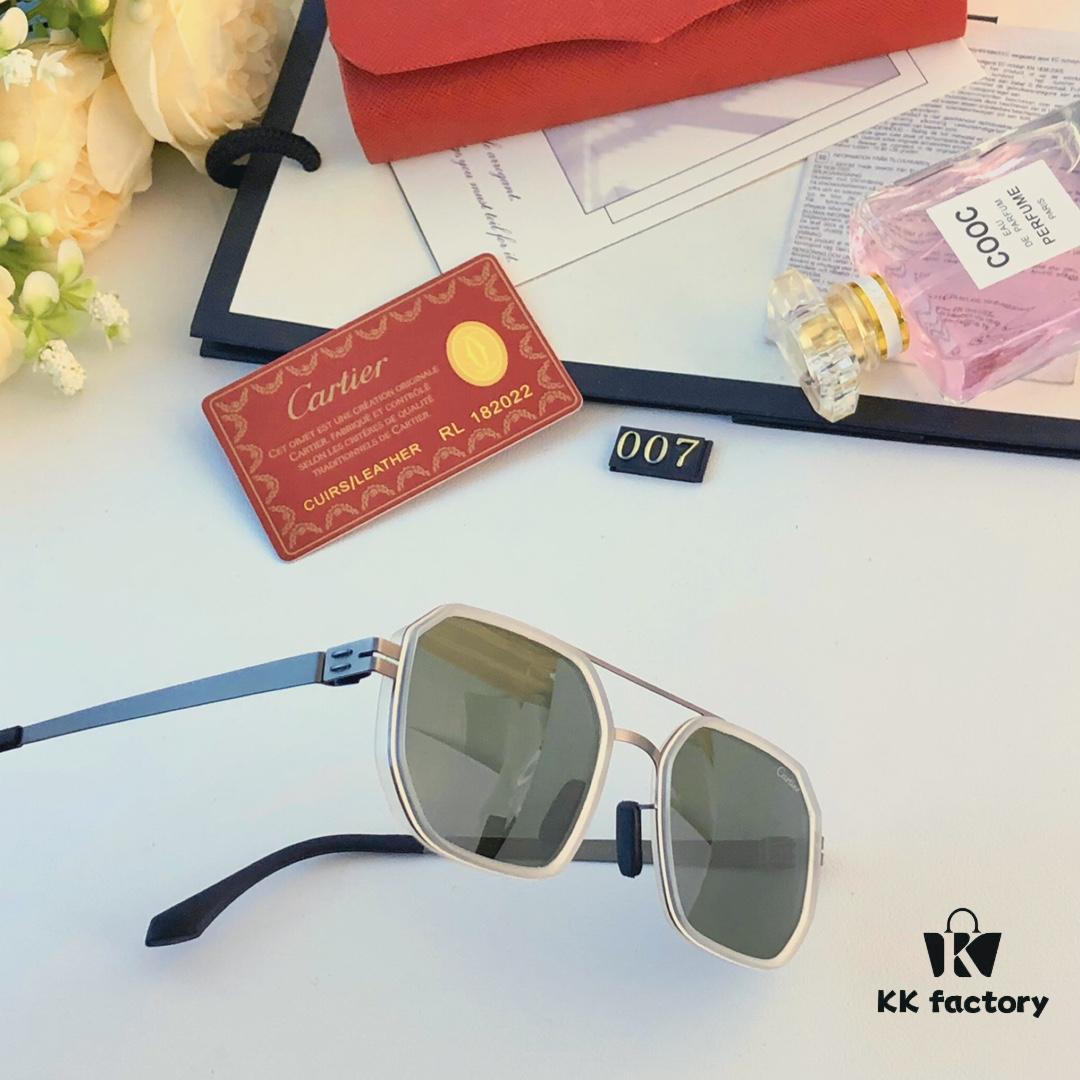 Cartier New Fashion Sunglasses Metal Oversized Frame Unisex Driving Glasses Trendy European and American Influencer Style Shades