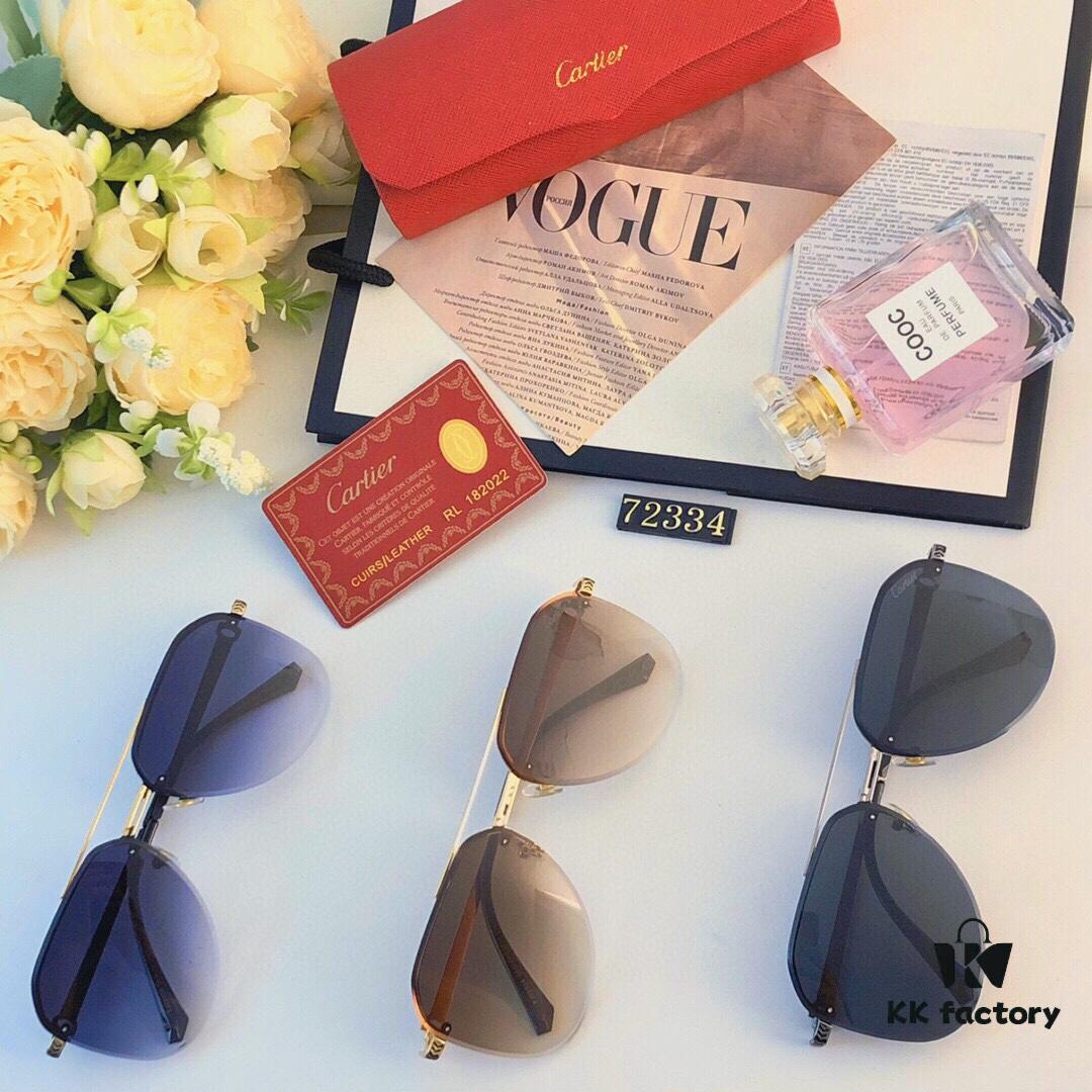 Cartier 2024 New Large-Frame Sunglasses, Korean Style Fashionable Oversized Metal Cat-Eye Sunglasses for Women