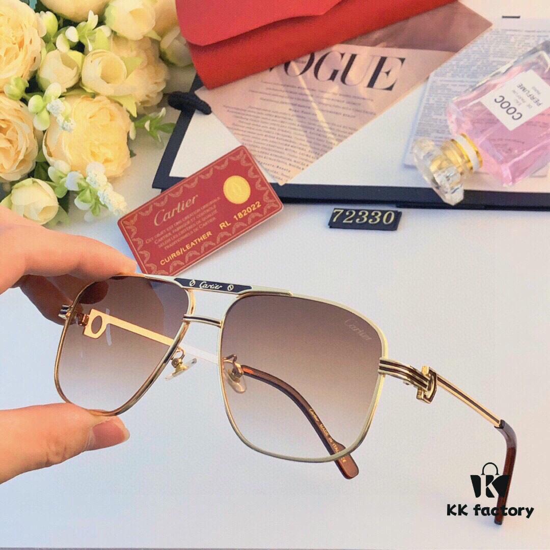 Cartier New Men's Metal Square-Framed Sunglasses, Fashionable and Casual Trendy Shades, Outdoor UV Protection Sun Glasses