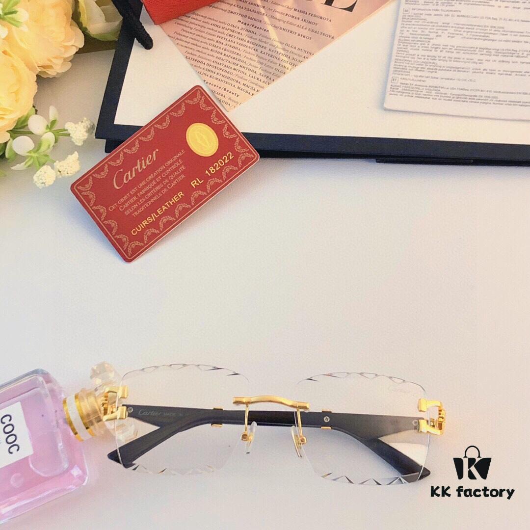 Cartier New Retro Panther Head Metal Sunglasses with Leopard Decoration, Frameless Cut Square Sunglasses