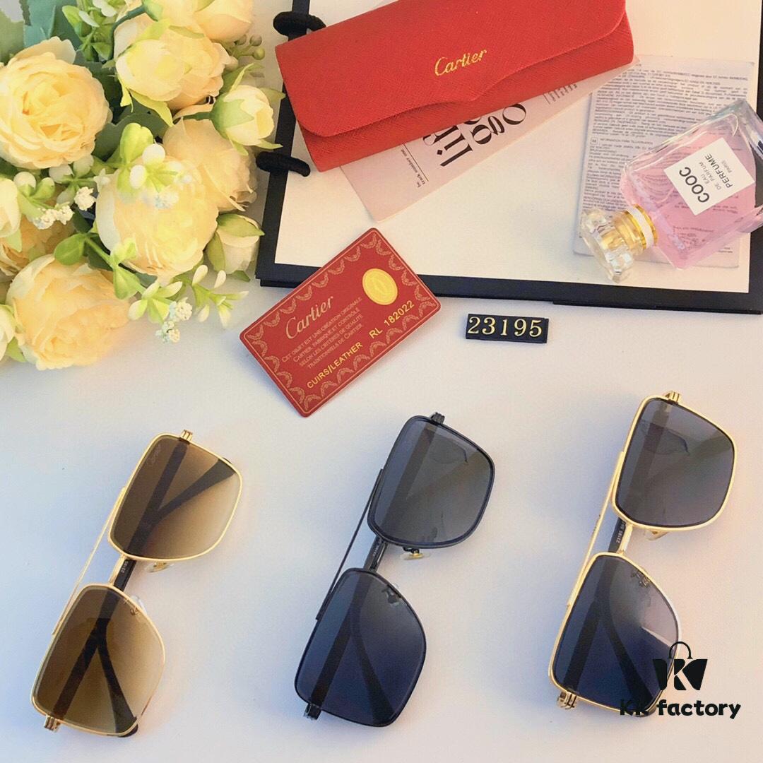 Cartier Square Metal Double-Bar Men's Sunglasses, Large Frame UV Protection Fashion Trendy European and American Style Sun Glasses