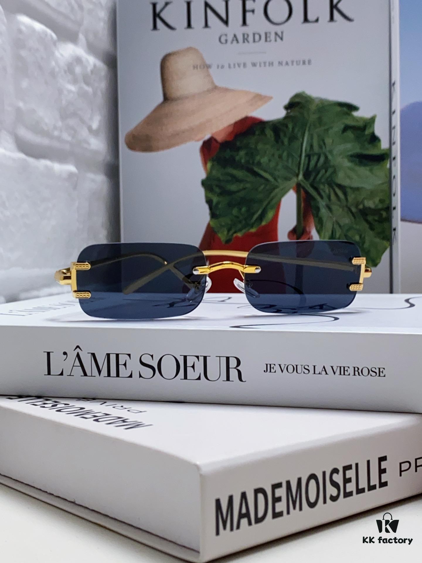 Cartier 2024 New Square Frameless Cut-Out Sunglasses for Women, Slimming and Stylish, European-American Fashion INS-Inspired Streetwear Chic, Trendy Small Sunglasses