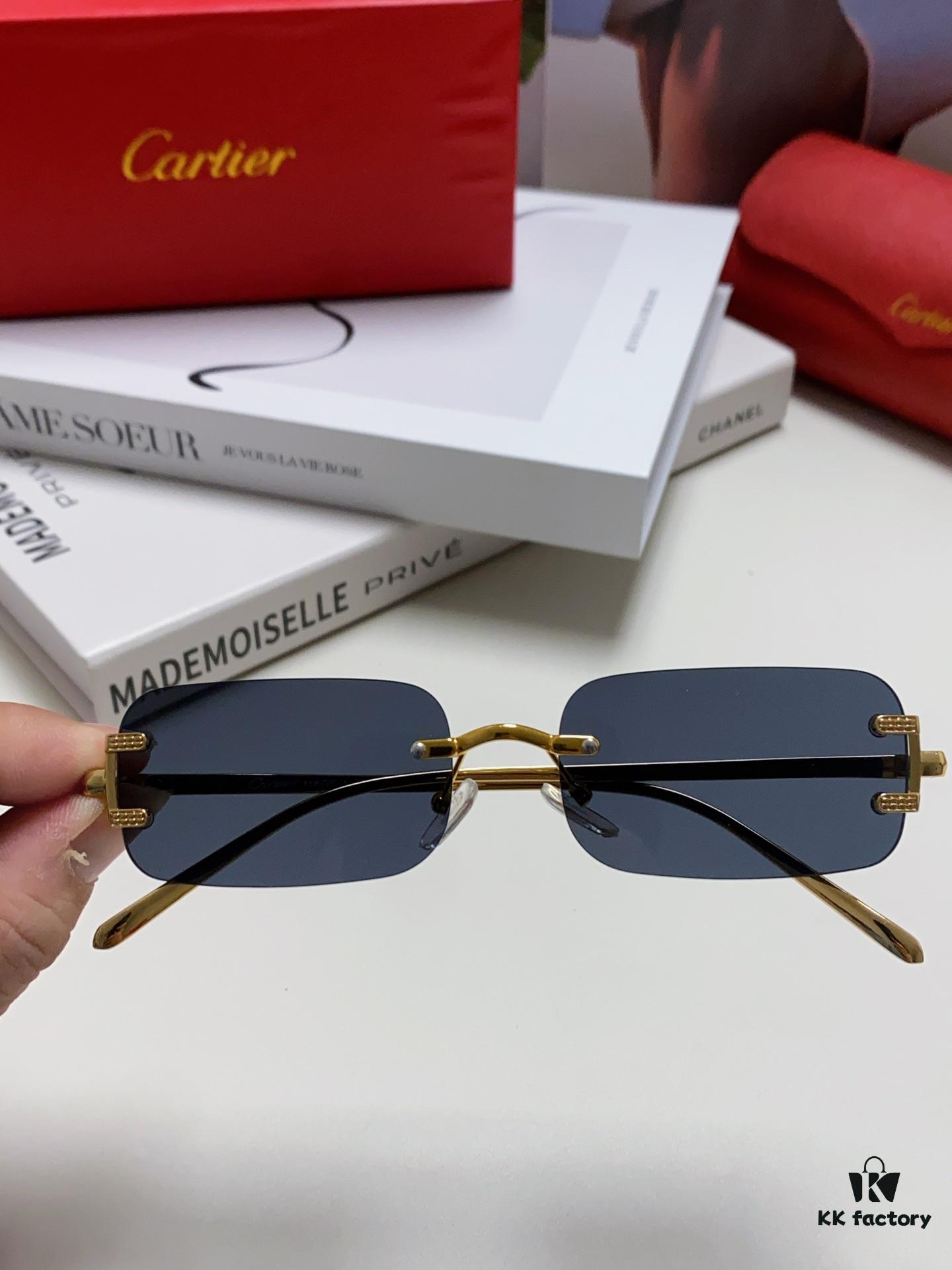 Cartier 2024 New Square Frameless Cut-Out Sunglasses for Women, Slimming and Stylish, European-American Fashion INS-Inspired Streetwear Chic, Trendy Small Sunglasses