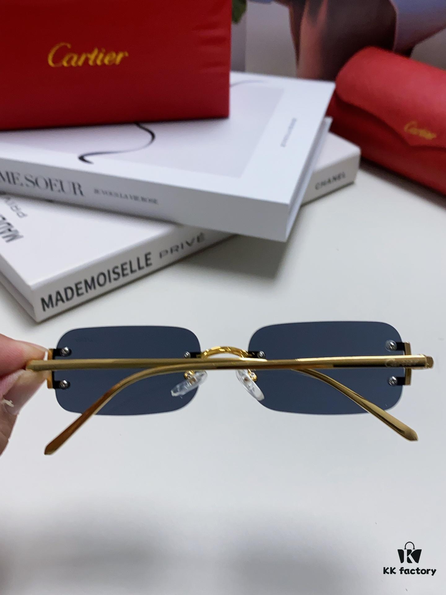 Cartier 2024 New Square Frameless Cut-Out Sunglasses for Women, Slimming and Stylish, European-American Fashion INS-Inspired Streetwear Chic, Trendy Small Sunglasses