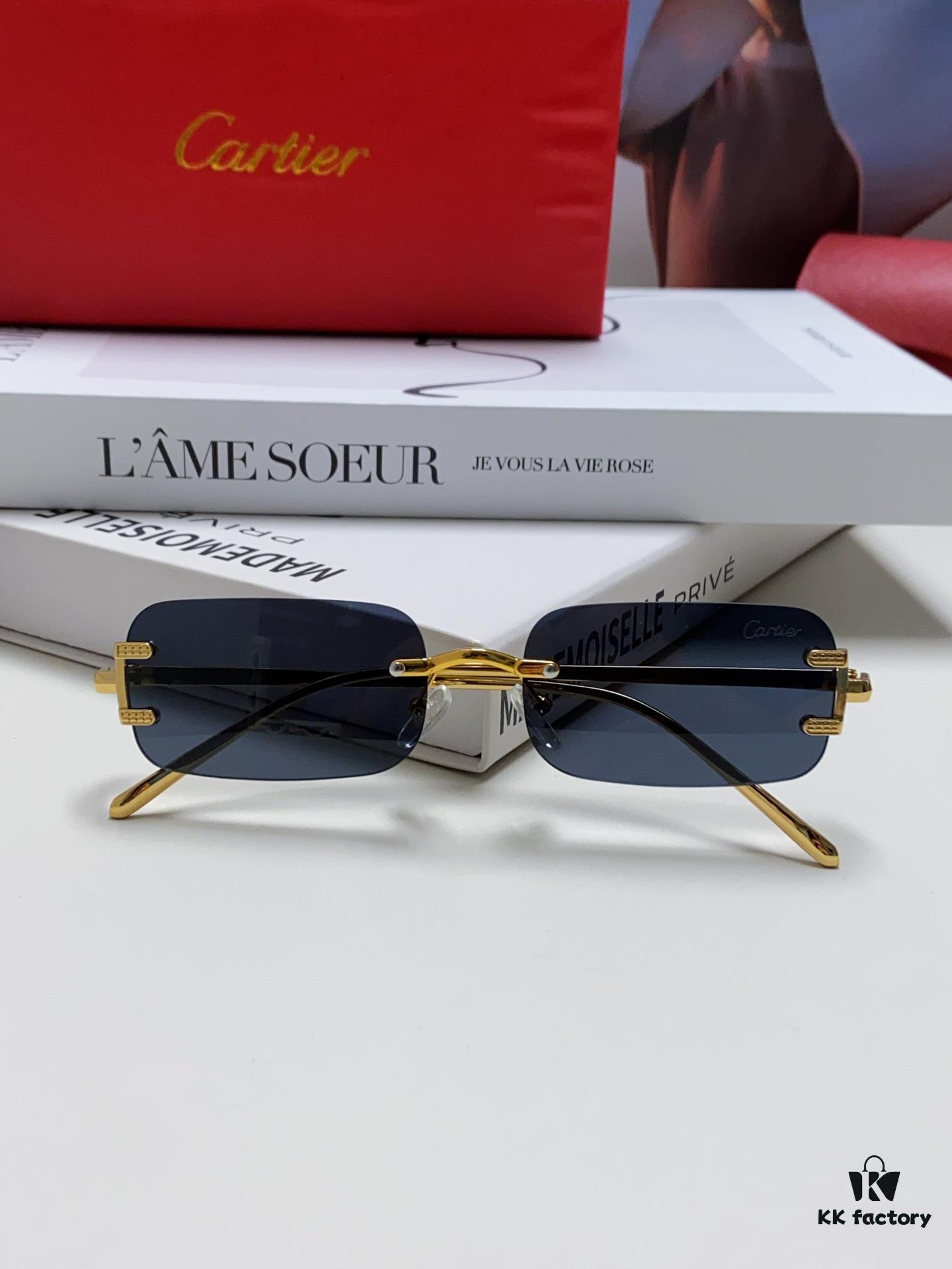 Cartier 2024 New Square Frameless Cut-Out Sunglasses for Women, Slimming and Stylish, European-American Fashion INS-Inspired Streetwear Chic, Trendy Small Sunglasses