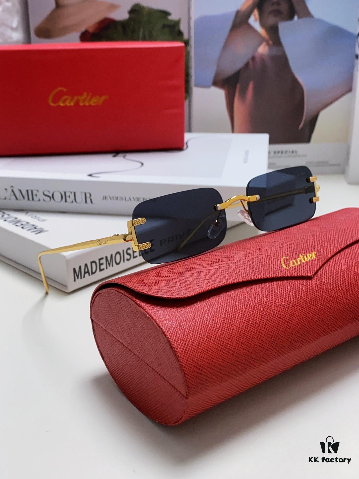 Cartier 2024 New Square Frameless Cut-Out Sunglasses for Women, Slimming and Stylish, European-American Fashion INS-Inspired Streetwear Chic, Trendy Small Sunglasses