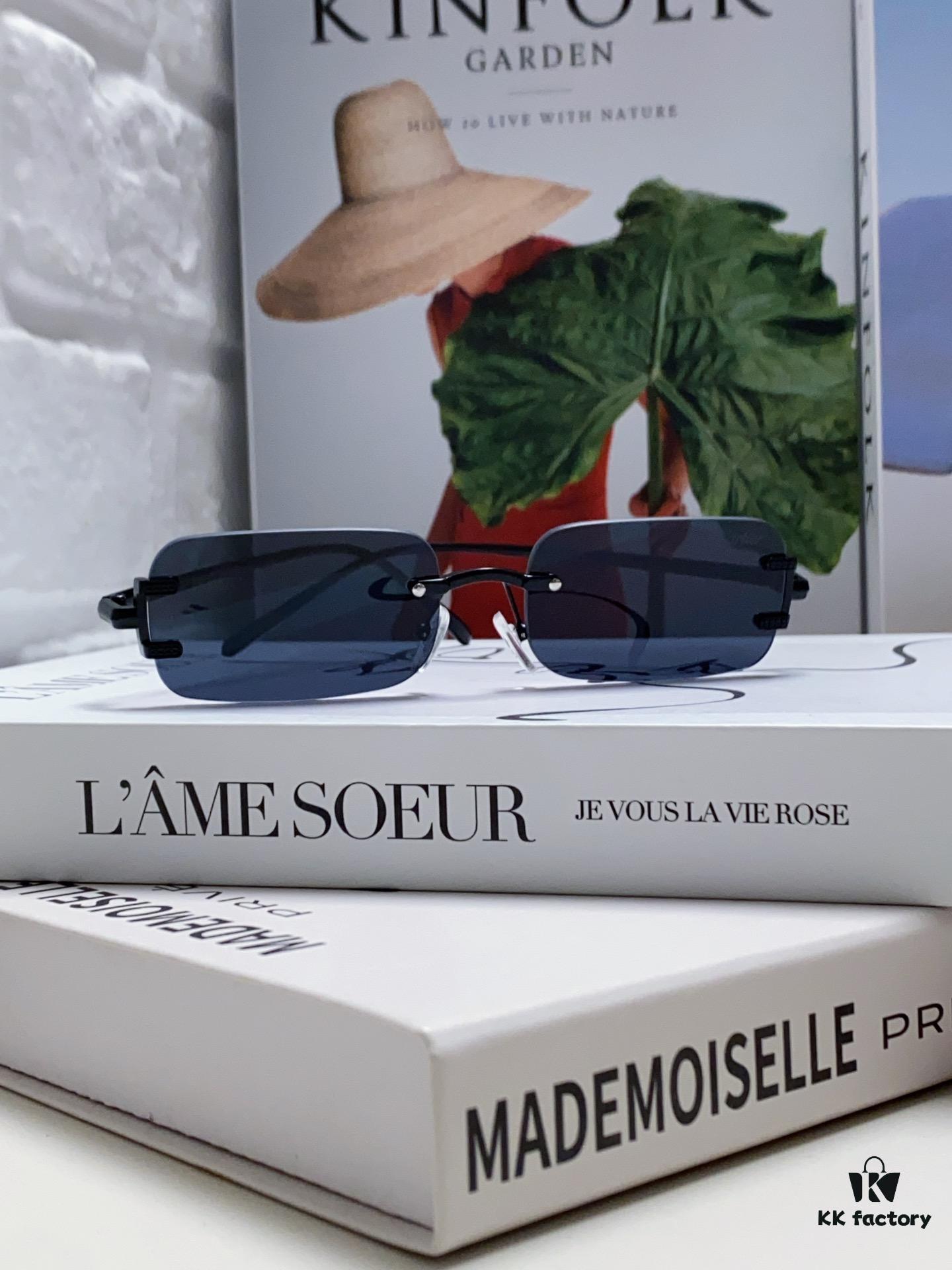 Cartier 2024 New Arrival Square Rimless Cut-Out Sunglasses for Women, Slimming, Fashionable European and American Style, INS-Inspired Street Snap Trendy Sunglasses, Stylish Small Eyewear