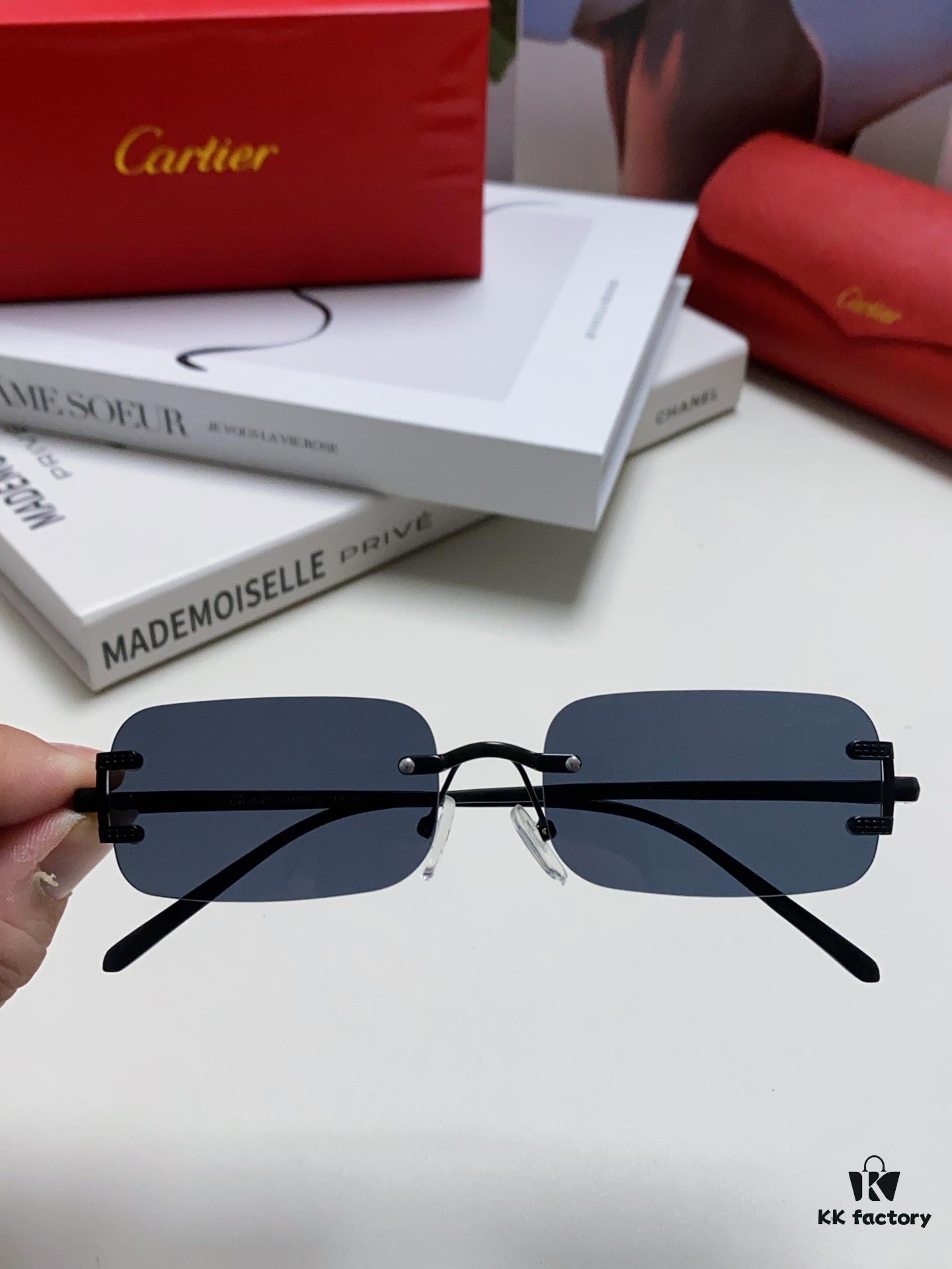 Cartier 2024 New Arrival Square Rimless Cut-Out Sunglasses for Women, Slimming, Fashionable European and American Style, INS-Inspired Street Snap Trendy Sunglasses, Stylish Small Eyewear