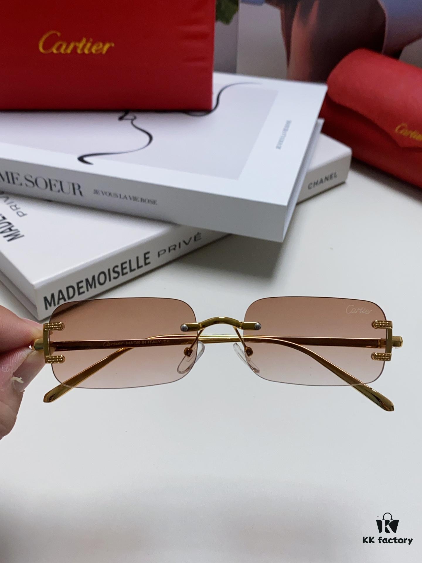 Cartier 2024 New Arrival Square Frameless Cut-Out Sunglasses for Women, Slimming, Fashionable European-American Style, Instagram-Worthy Street Snap Chic Sunglasses, Stylish Small Eyewear