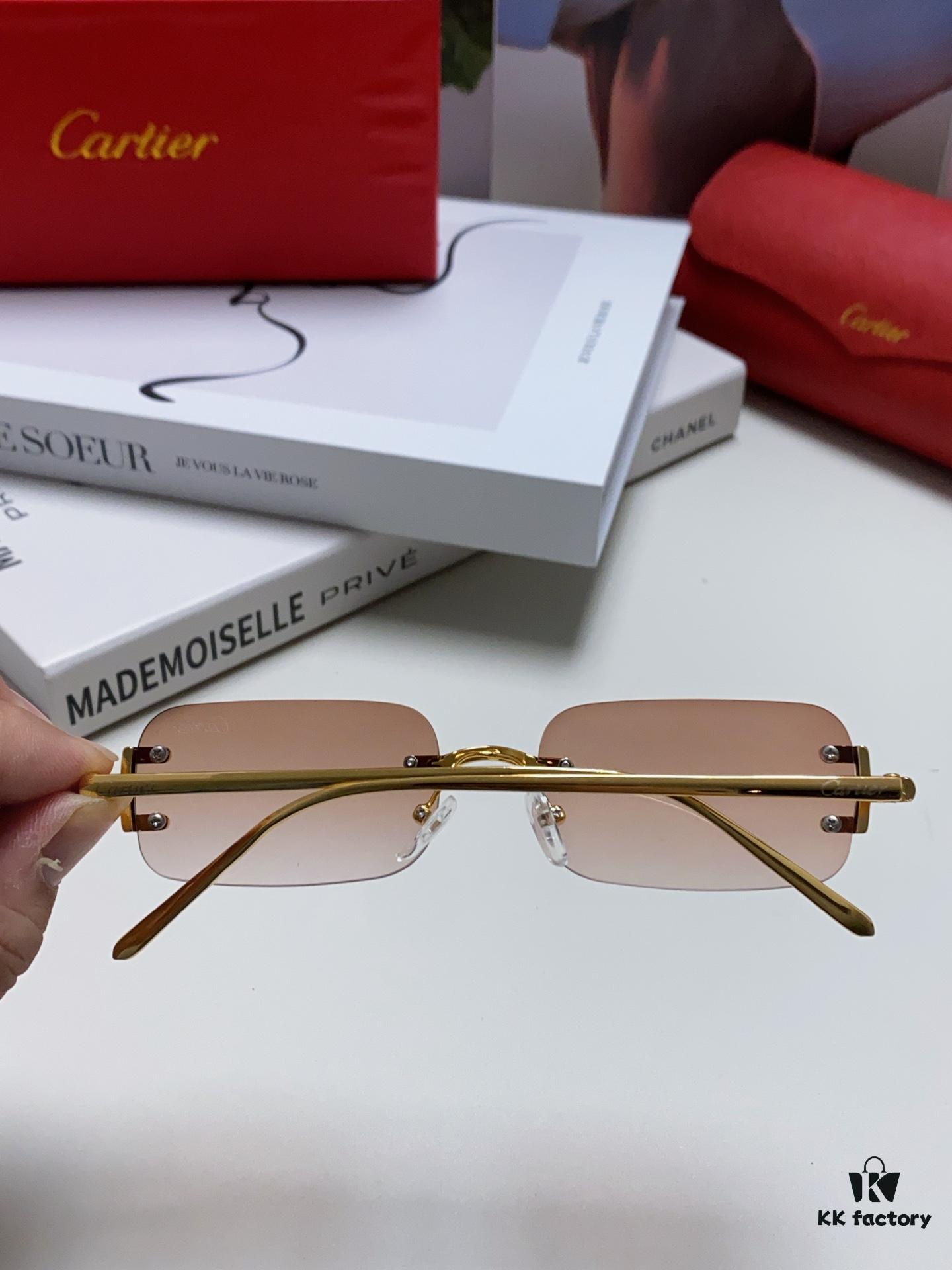 Cartier 2024 New Arrival Square Frameless Cut-Out Sunglasses for Women, Slimming, Fashionable European-American Style, Instagram-Worthy Street Snap Chic Sunglasses, Stylish Small Eyewear