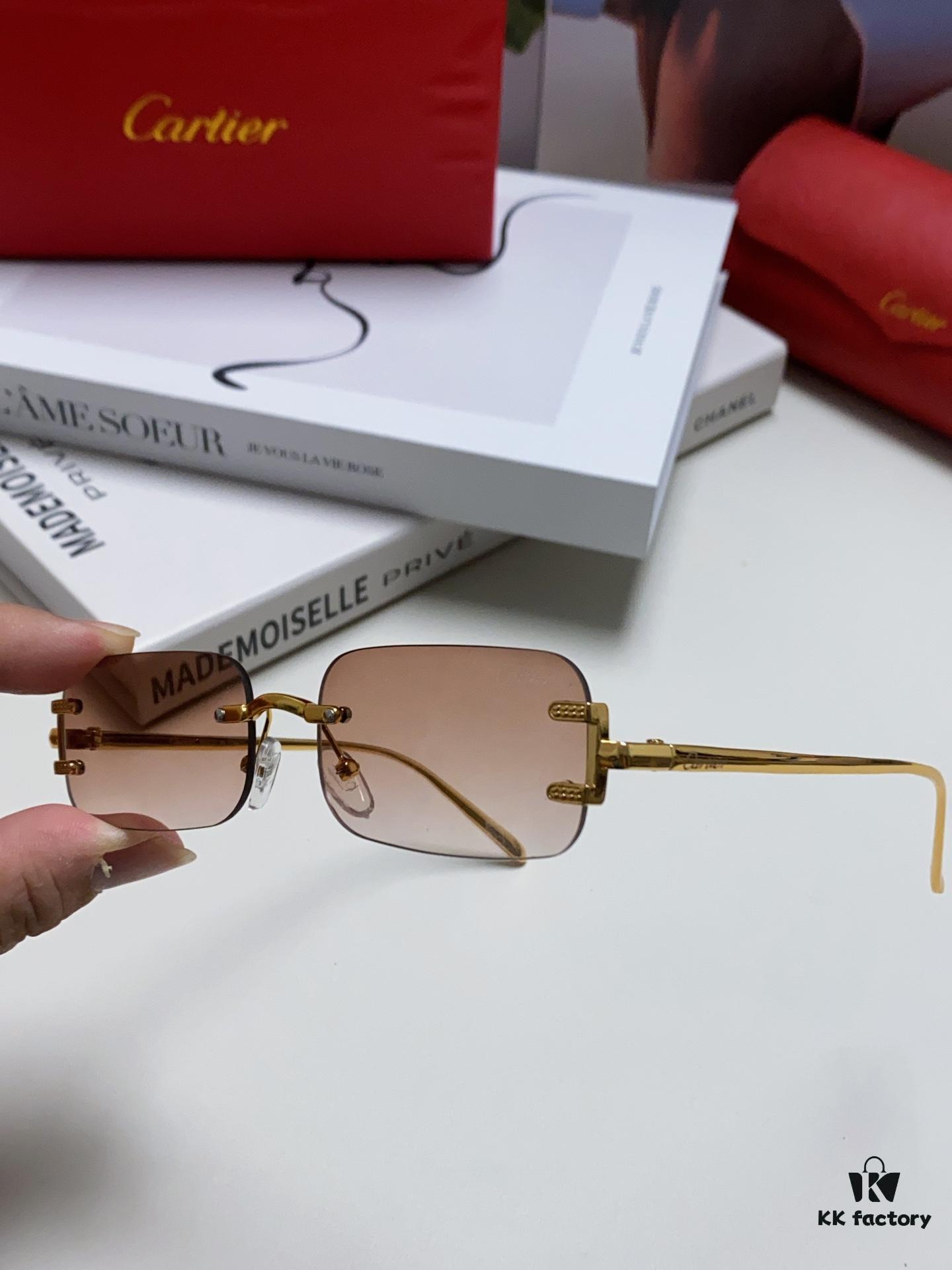 Cartier 2024 New Arrival Square Frameless Cut-Out Sunglasses for Women, Slimming, Fashionable European-American Style, Instagram-Worthy Street Snap Chic Sunglasses, Stylish Small Eyewear