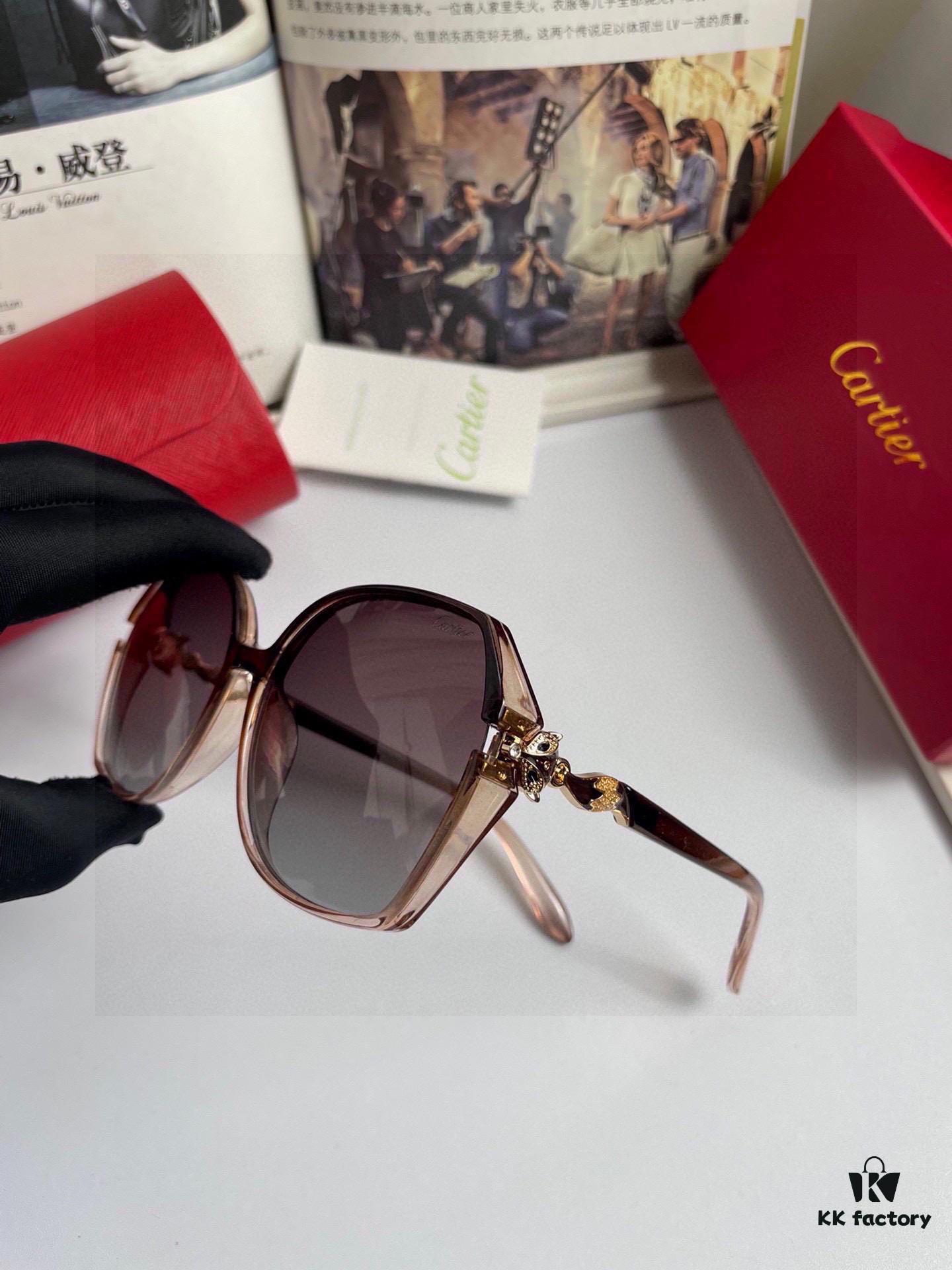 New Cartier Women's Sunglasses with Fox Head Temple Design, PC Frame and Imported Polarized Lenses