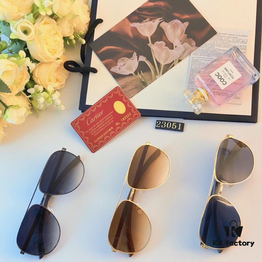 Cartier Vintage HD Men's Sunglasses Pilot Cat-Eye Sunglasses Wooden Temples UV400 Anti-Ultraviolet Sun Glasses for Men