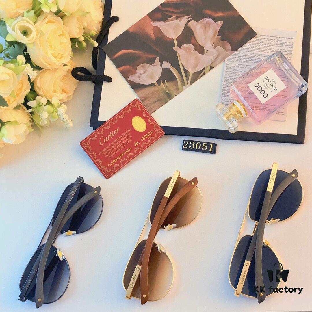 Cartier Vintage HD Men's Sunglasses Pilot Cat-Eye Sunglasses Wooden Temples UV400 Anti-Ultraviolet Sun Glasses for Men