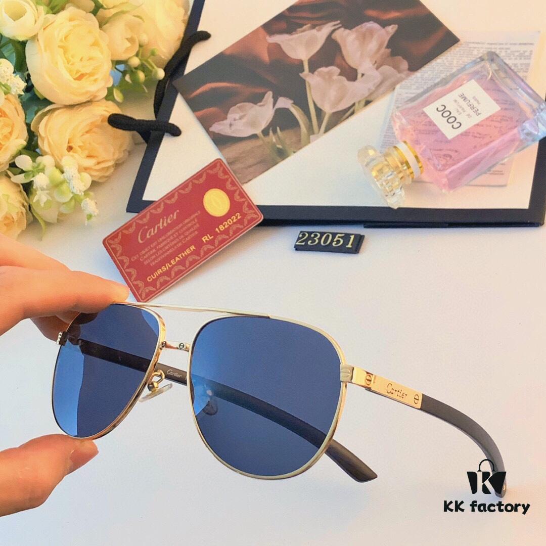 Cartier Vintage HD Men's Sunglasses Pilot Cat-Eye Sunglasses Wooden Temples UV400 Anti-Ultraviolet Sun Glasses for Men