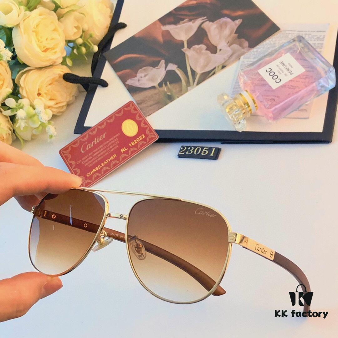 Cartier Vintage HD Men's Sunglasses Pilot Cat-Eye Sunglasses Wooden Temples UV400 Anti-Ultraviolet Sun Glasses for Men