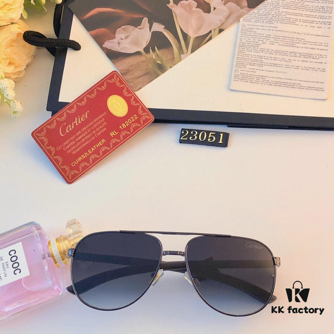 Cartier Vintage HD Men's Sunglasses Pilot Cat-Eye Sunglasses Wooden Temples UV400 Anti-Ultraviolet Sun Glasses for Men