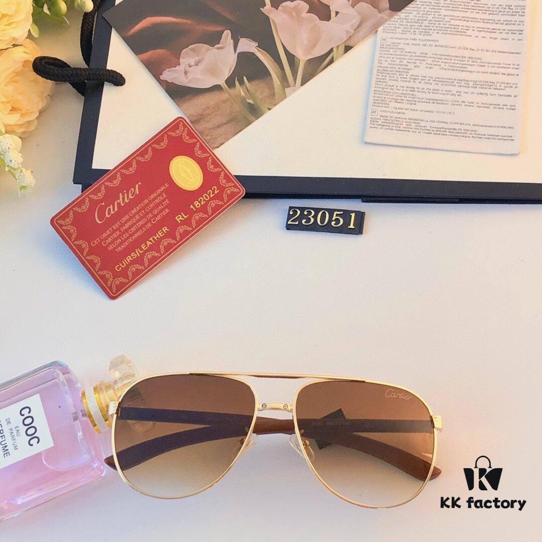 Cartier Vintage HD Men's Sunglasses Pilot Cat-Eye Sunglasses Wooden Temples UV400 Anti-Ultraviolet Sun Glasses for Men