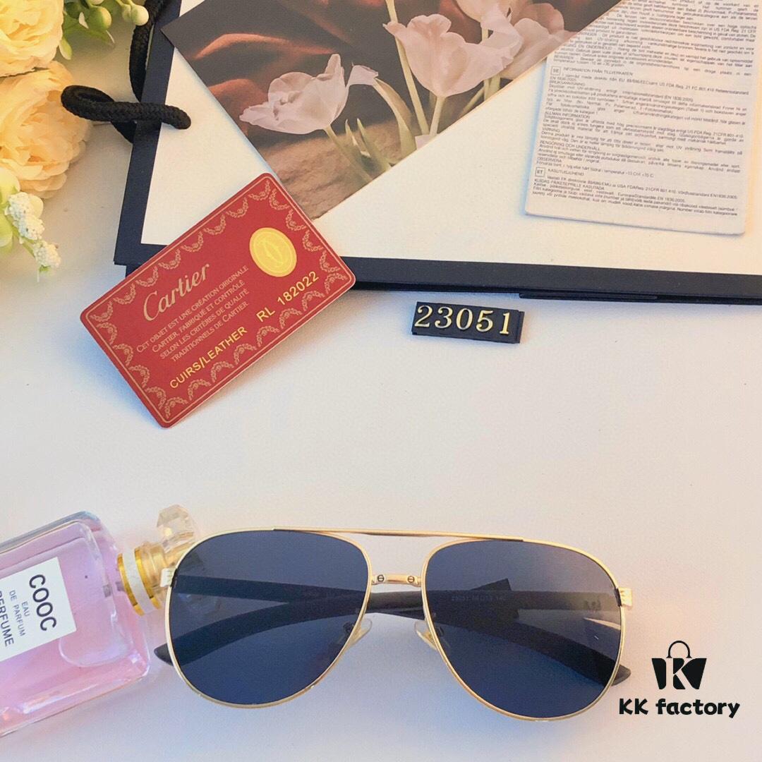 Cartier Vintage HD Men's Sunglasses Pilot Cat-Eye Sunglasses Wooden Temples UV400 Anti-Ultraviolet Sun Glasses for Men