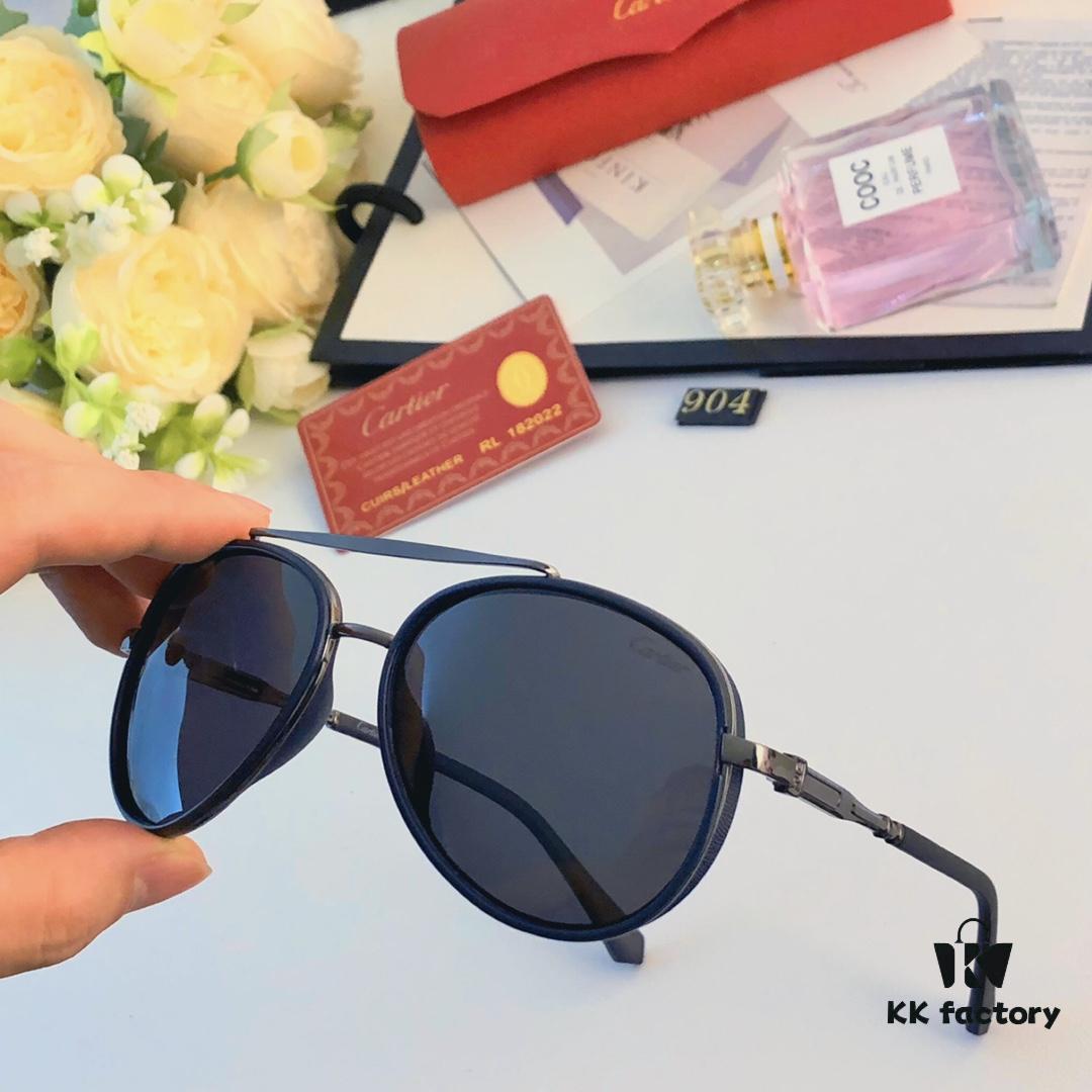 Cartier Men's New HD Polarized Sunglasses Pilot Metal Double-Bridge UV Protection Aviator Driving Glasses