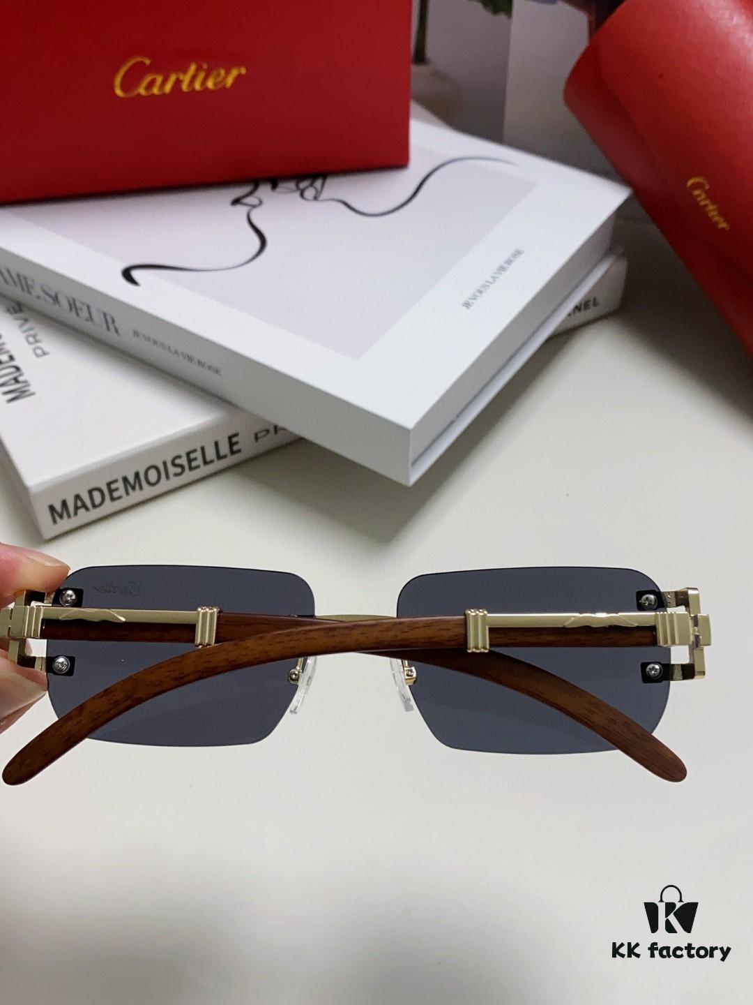 Cartier 2024 New Retro Wooden-Leg Inspired Sunglasses, Frameless Diamond-Paved Fashion Unisex Sun Glasses for Men and Women