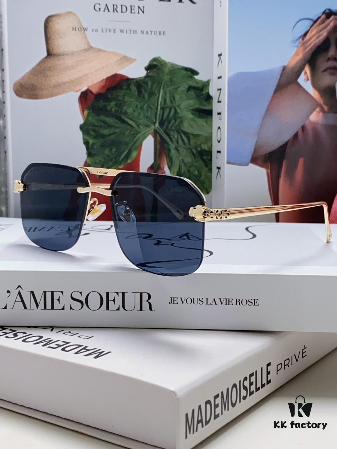 Cartier Unisex Square Sunglasses, New Lightweight Metal Sunglasses for Men and Women, Fashionable and Luxurious Driving Eyewear