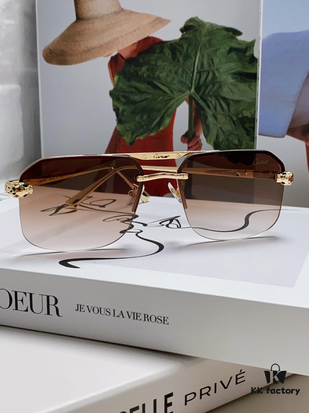 Cartier Unisex Square Sunglasses, Metal Frame Lightweight Sun Glasses for Men and Women, Stylish and Elegant Driving Eyewear